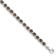 Sterling Silver Rhodium-plated Smoky Quartz and Diamond Bracelet