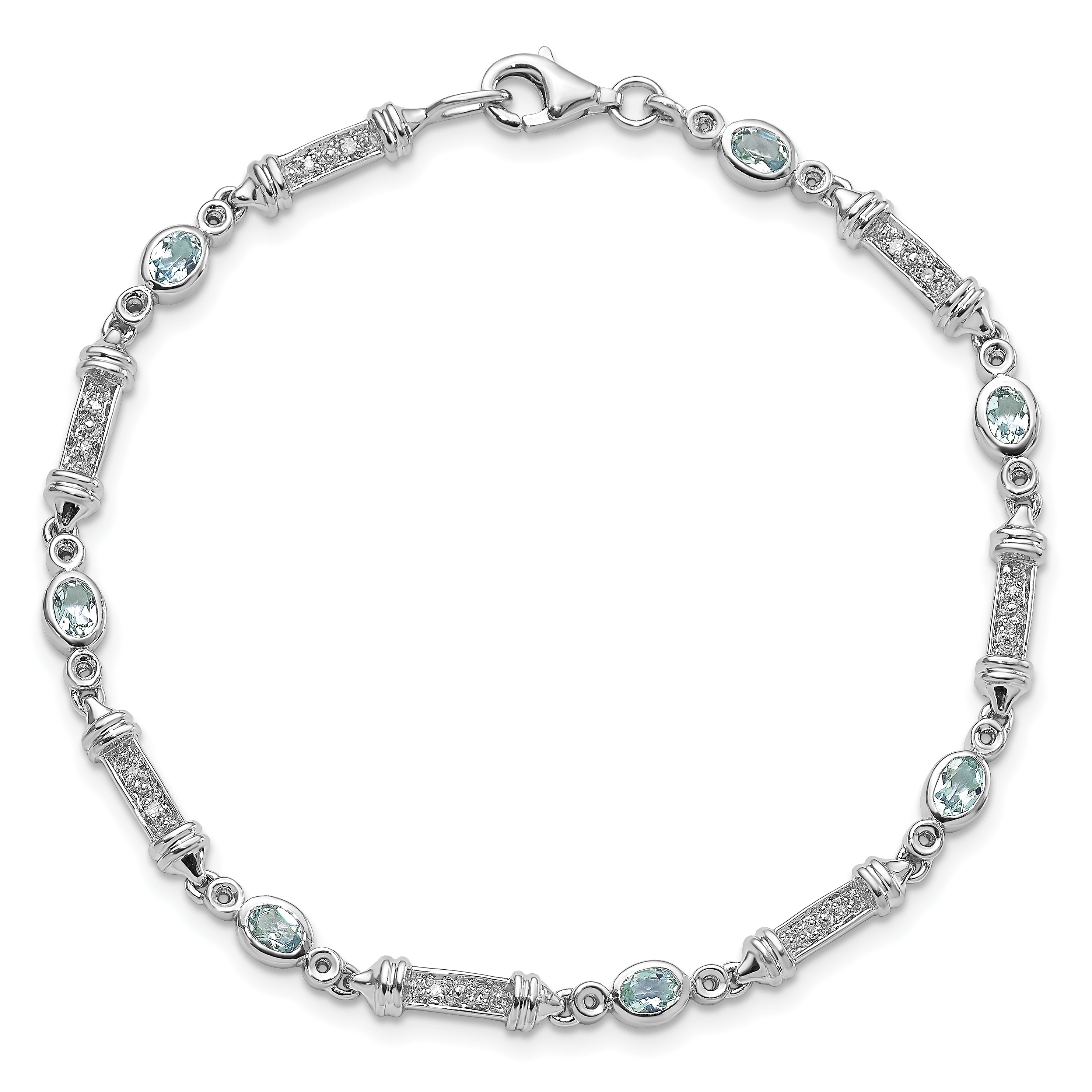 Sterling Silver Rhodium-plated Aquamarine and Diamond Bracelet