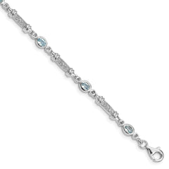 Sterling Silver Rhodium-plated Aquamarine and Diamond Bracelet