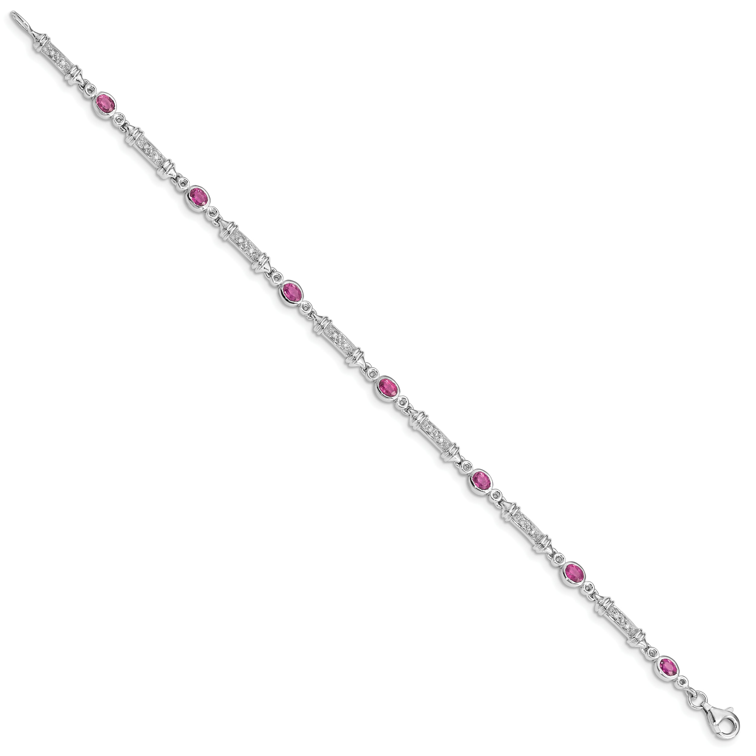 Sterling Silver Rhodium-plated Pink Tourmaline and Diamond Bracelet