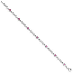 Sterling Silver Rhodium-plated Pink Tourmaline and Diamond Bracelet