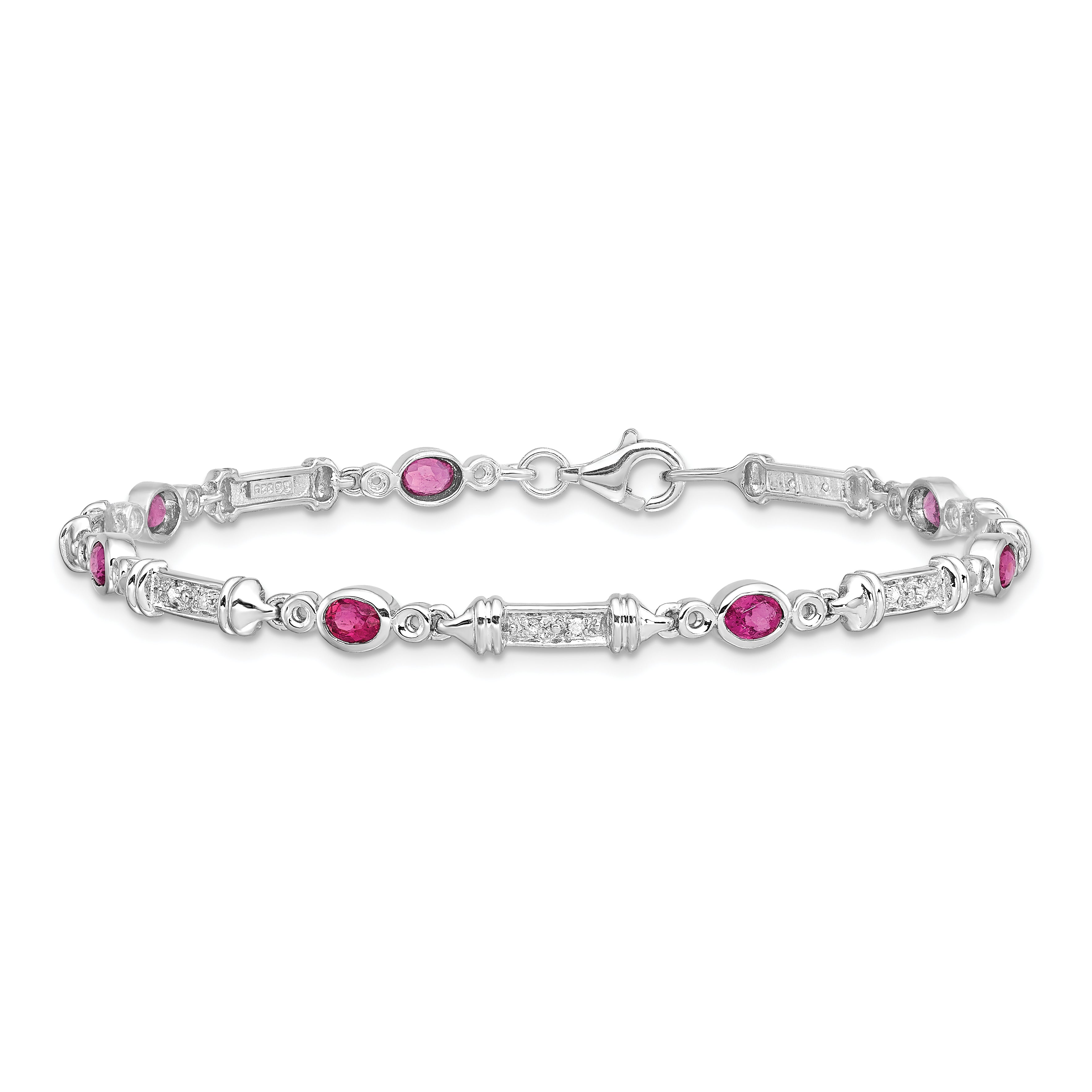 Sterling Silver Rhodium-plated Pink Tourmaline and Diamond Bracelet