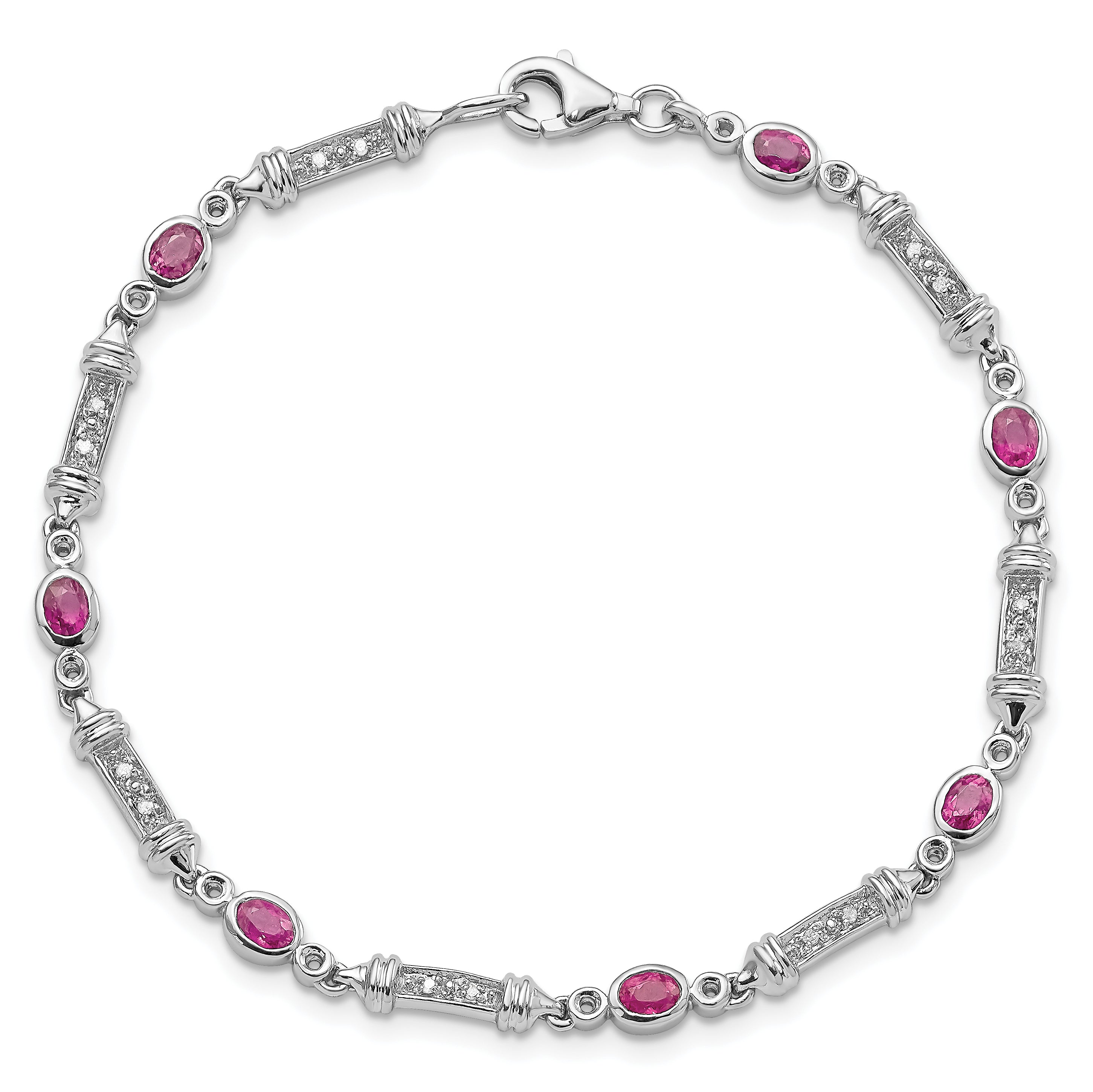 Sterling Silver Rhodium-plated Pink Tourmaline and Diamond Bracelet