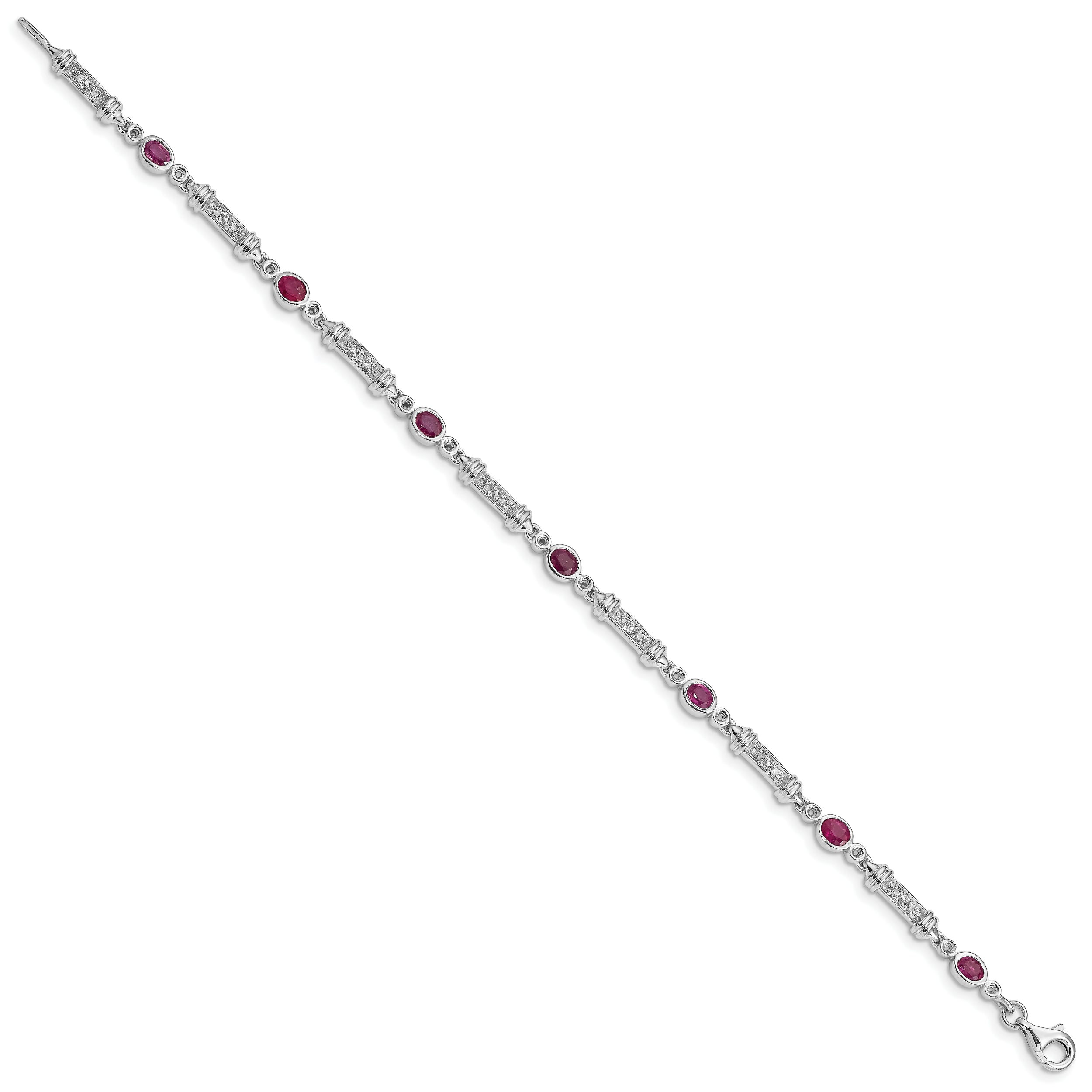 Sterling Silver Rhodium-plated Composite Ruby and Diamond Bracelet