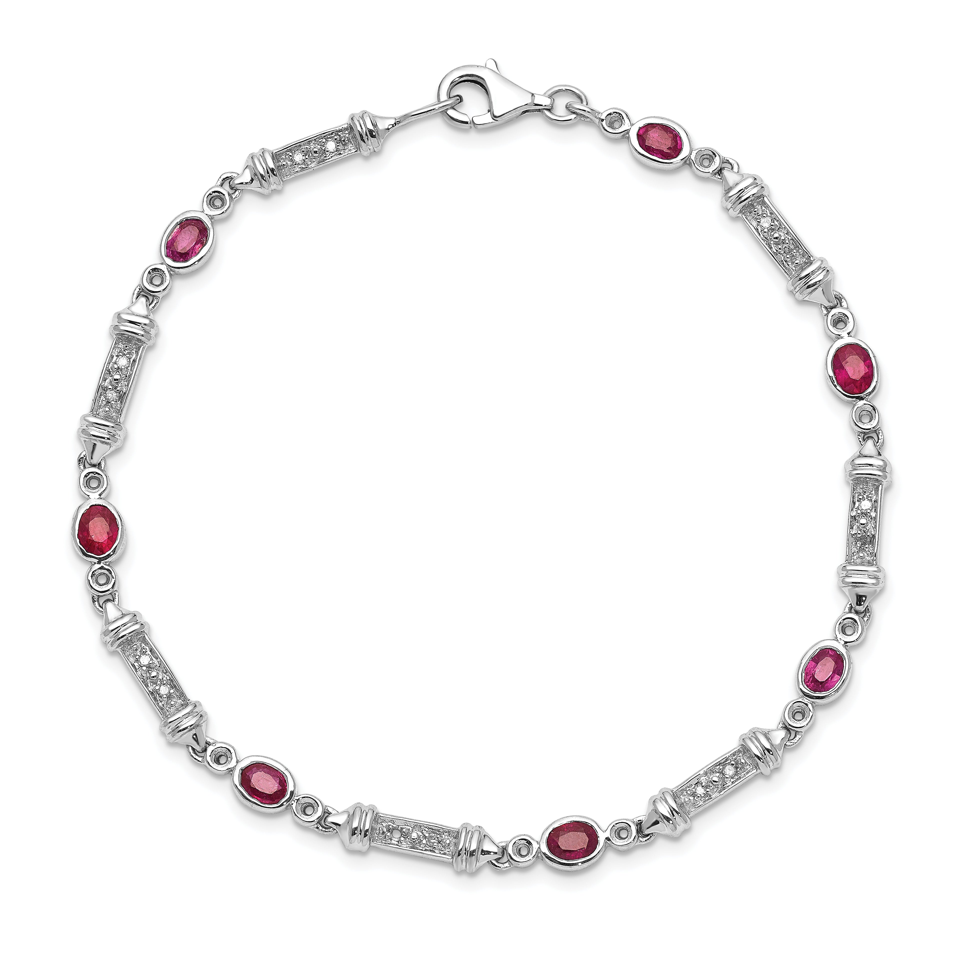 Sterling Silver Rhodium-plated Composite Ruby and Diamond Bracelet