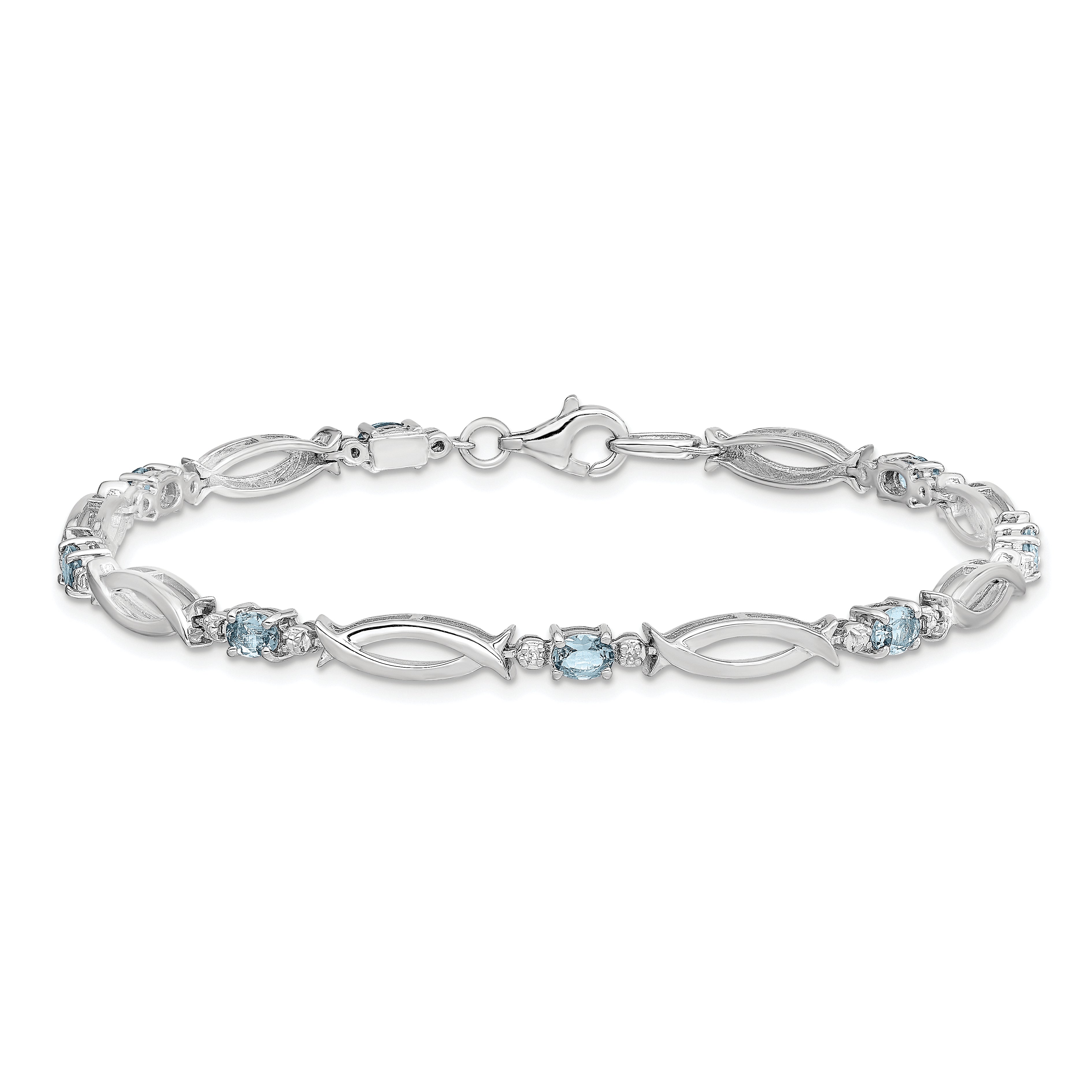 Sterling Silver Rhodium-plated Aquamarine and Diamond Bracelet