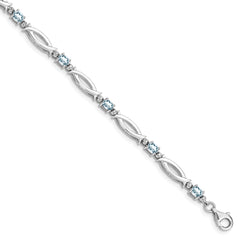 Sterling Silver Rhodium-plated Aquamarine and Diamond Bracelet