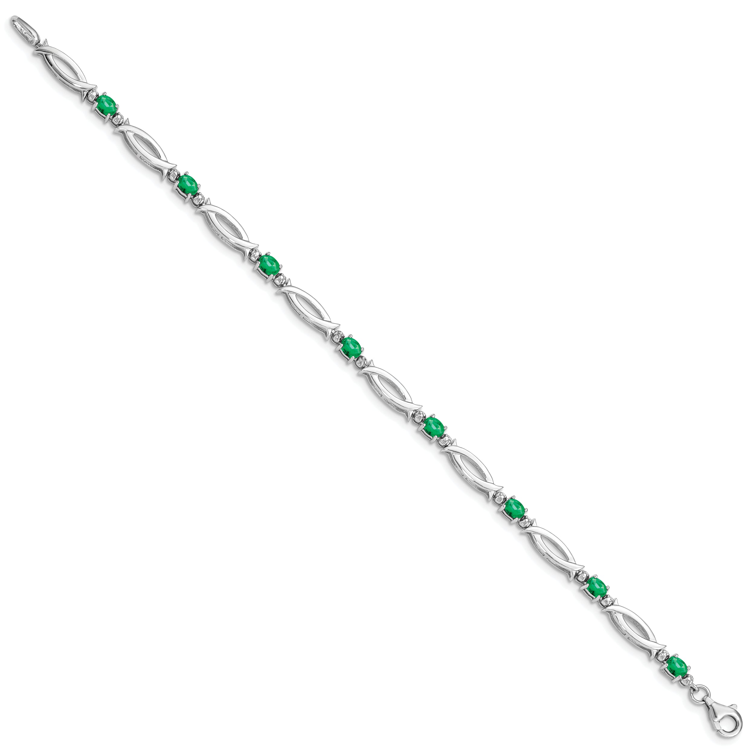 Sterling Silver Rhodium-plated Emerald and Diamond Bracelet