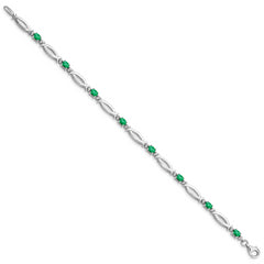 Sterling Silver Rhodium-plated Emerald and Diamond Bracelet