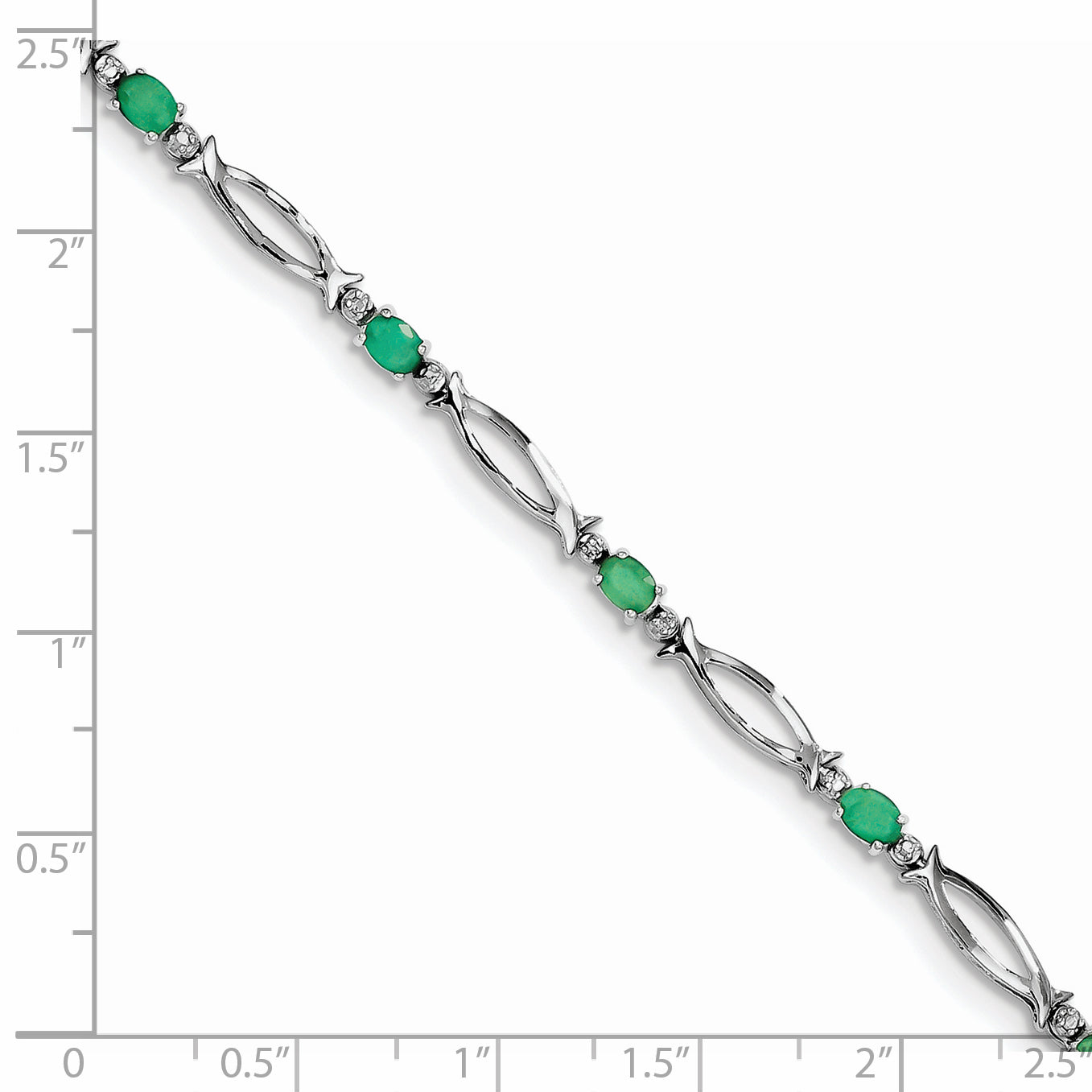 Sterling Silver Rhodium-plated Emerald and Diamond Bracelet