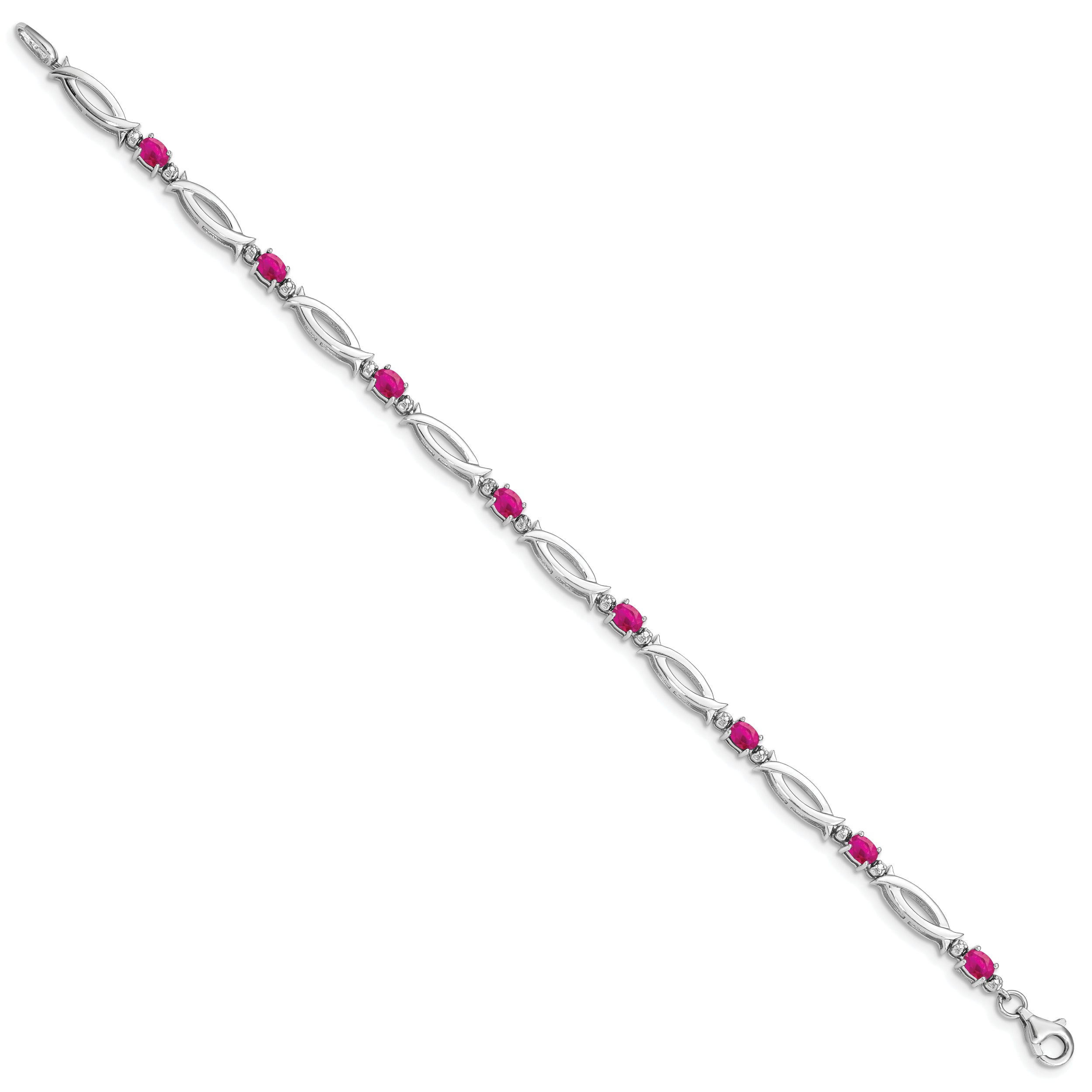 Sterling Silver Rhodium-plated Composite Ruby and Diamond Bracelet