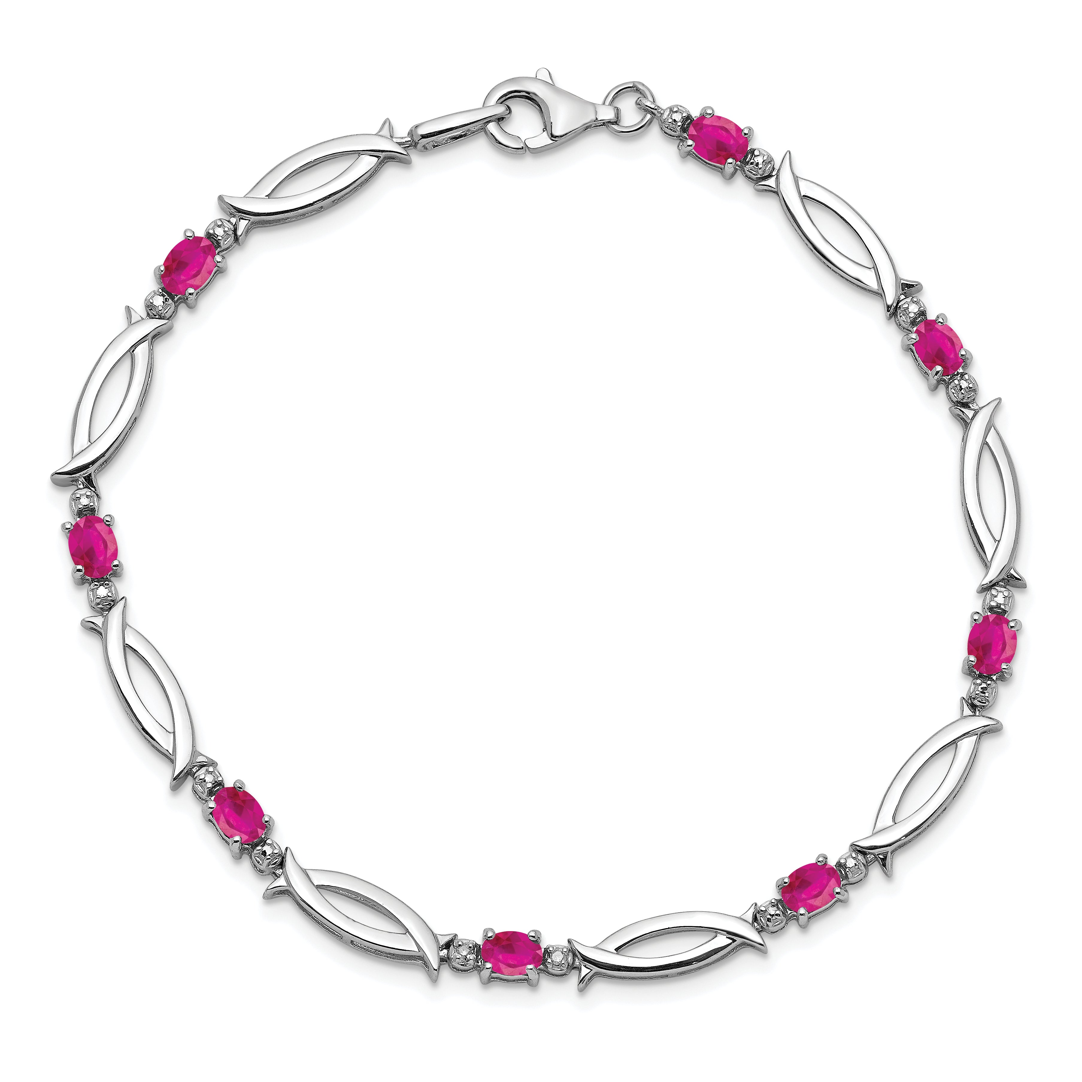 Sterling Silver Rhodium-plated Composite Ruby and Diamond Bracelet