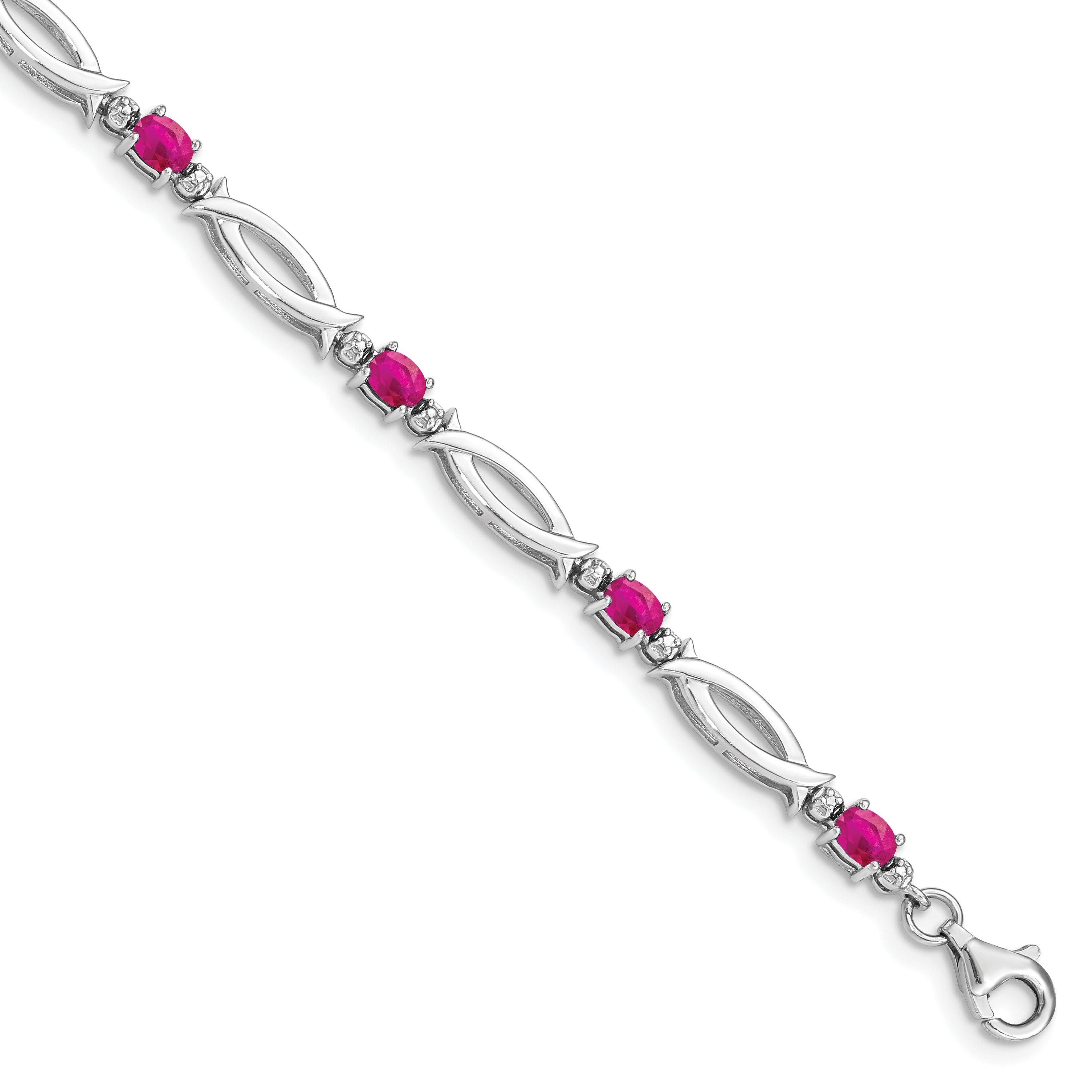 Sterling Silver Rhodium-plated Composite Ruby and Diamond Bracelet