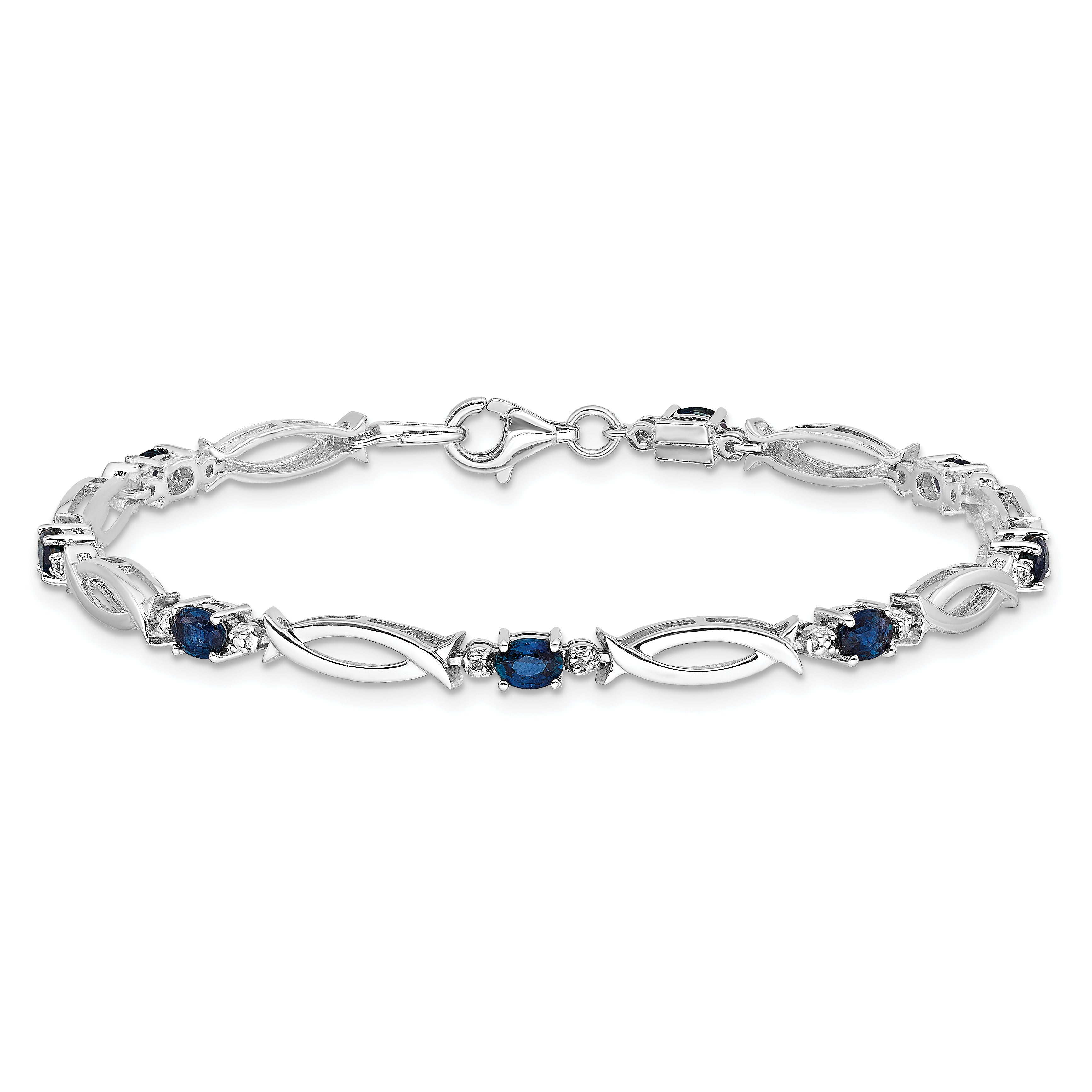 Sterling Silver Rhodium-plated Sapphire and Diamond Bracelet