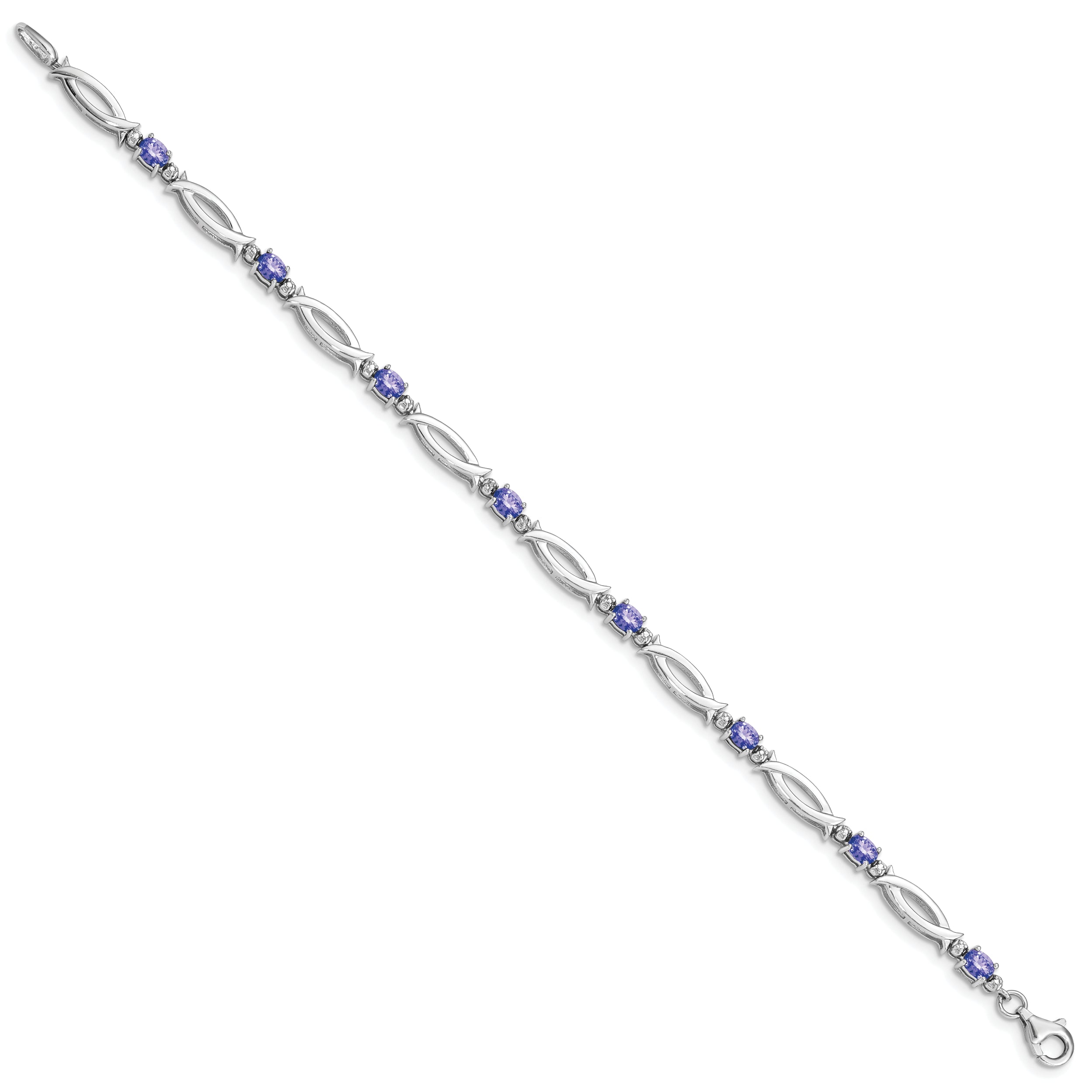 Sterling Silver Rhodium-plated Tanzanite and Diamond Bracelet