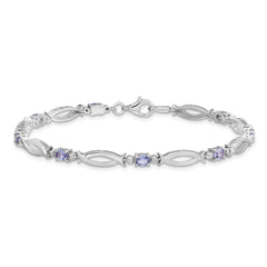 Sterling Silver Rhodium-plated Tanzanite and Diamond Bracelet