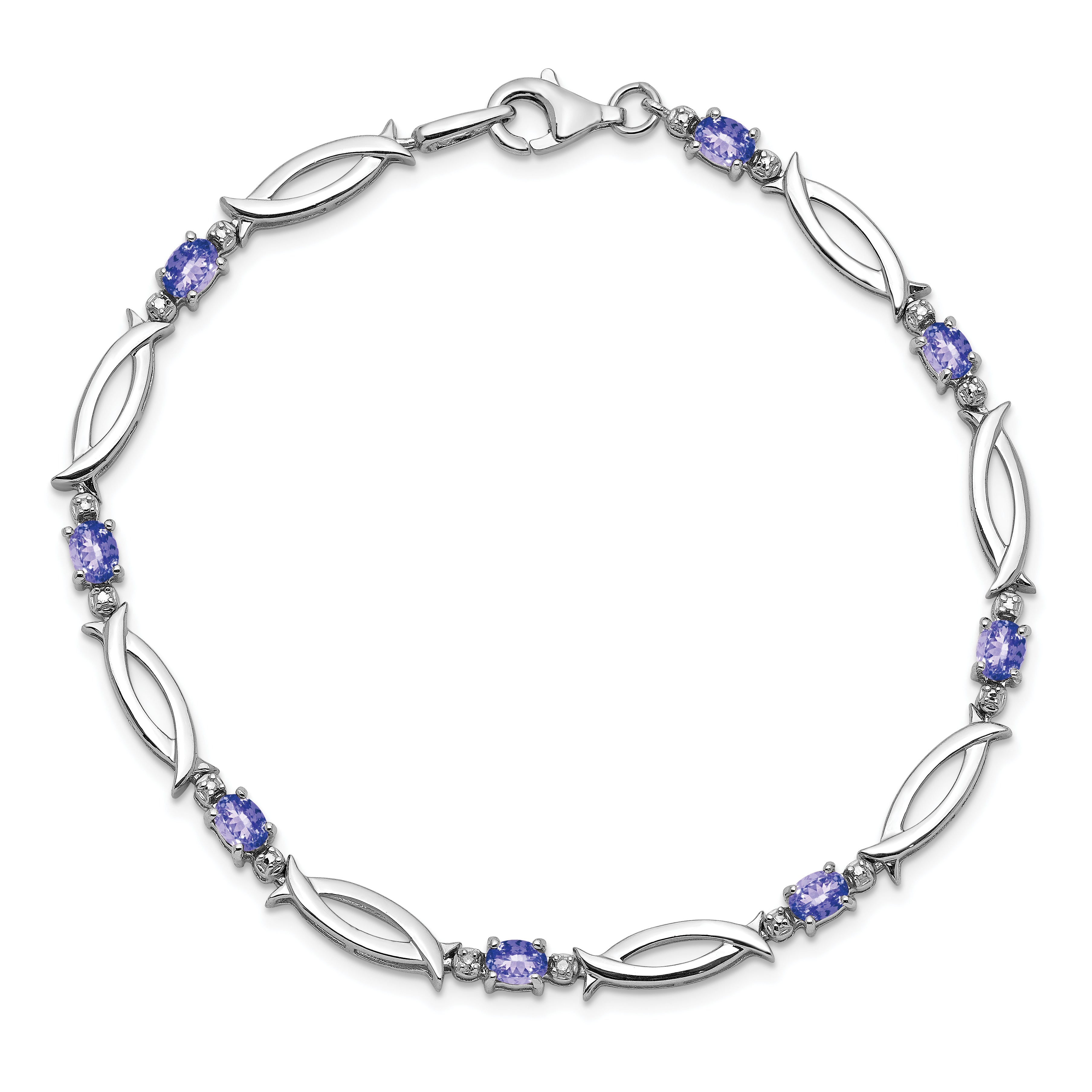 Sterling Silver Rhodium-plated Tanzanite and Diamond Bracelet