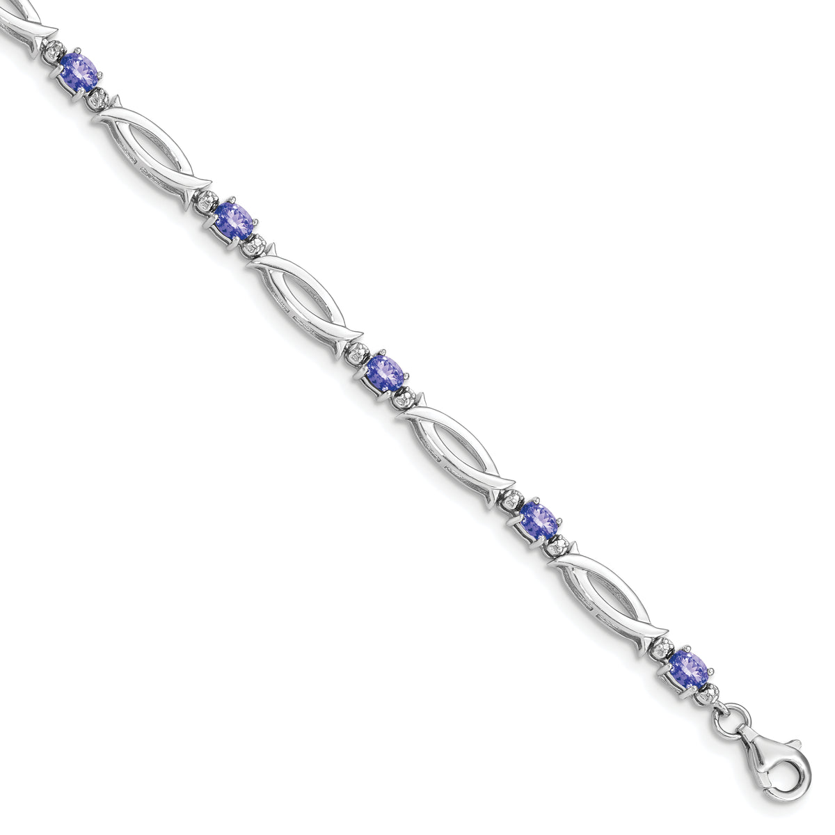 Sterling Silver Rhodium-plated Tanzanite and Diamond Bracelet