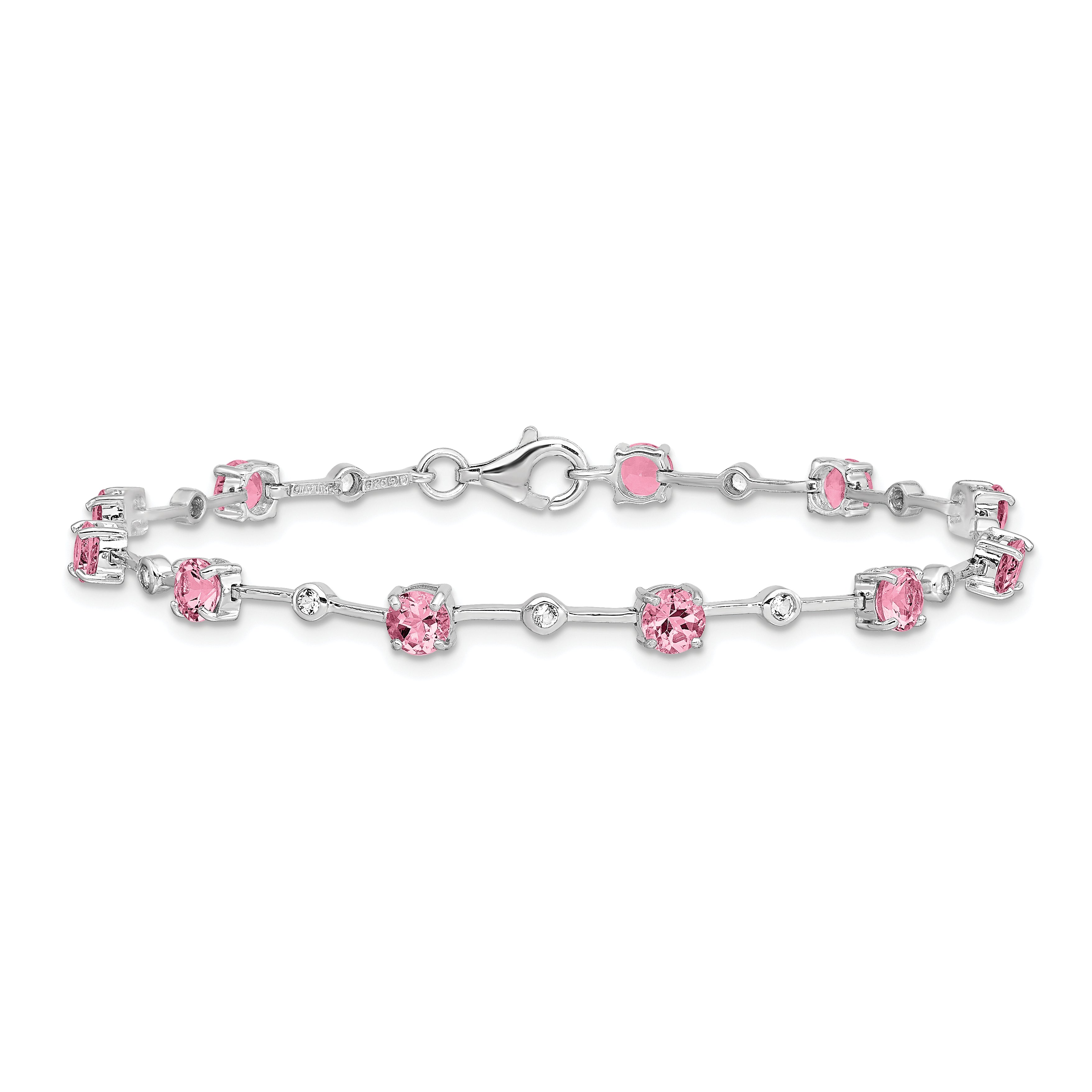 Sterling Silver Rhodium-plated Pink Tourmaline Bracelet