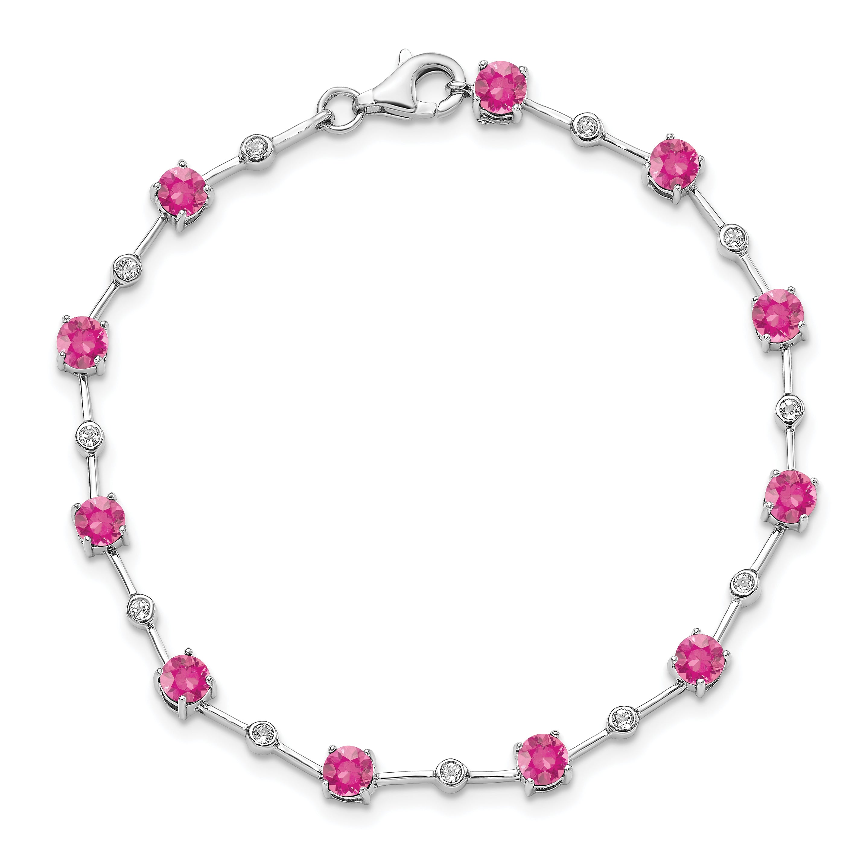 Sterling Silver Rhodium-plated Pink Tourmaline Bracelet