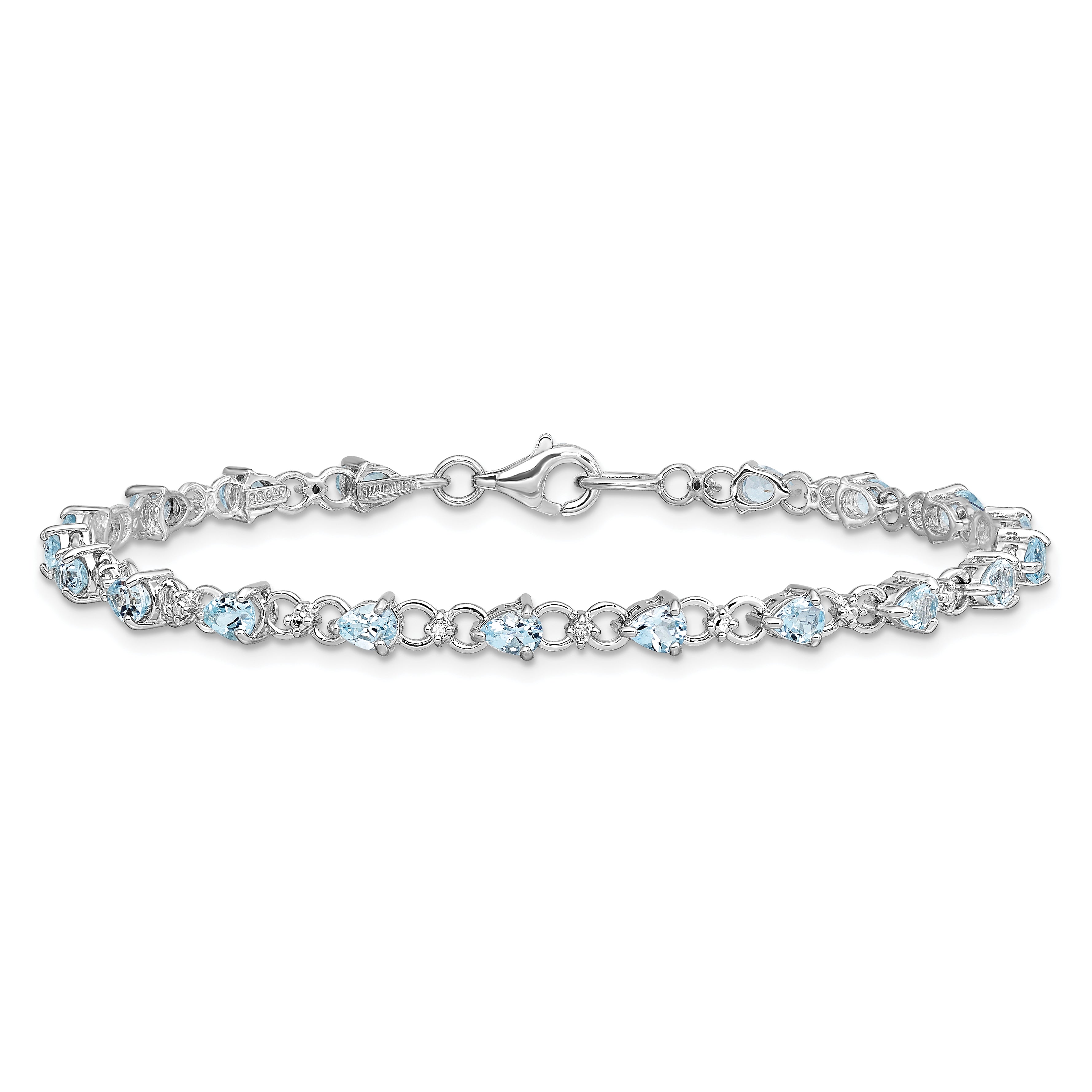 Sterling Silver Rhodium-plated Aquamarine and Diamond Bracelet