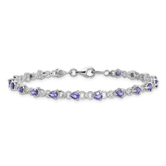 Sterling Silver Rhodium-plated Tanzanite and Diamond Bracelet