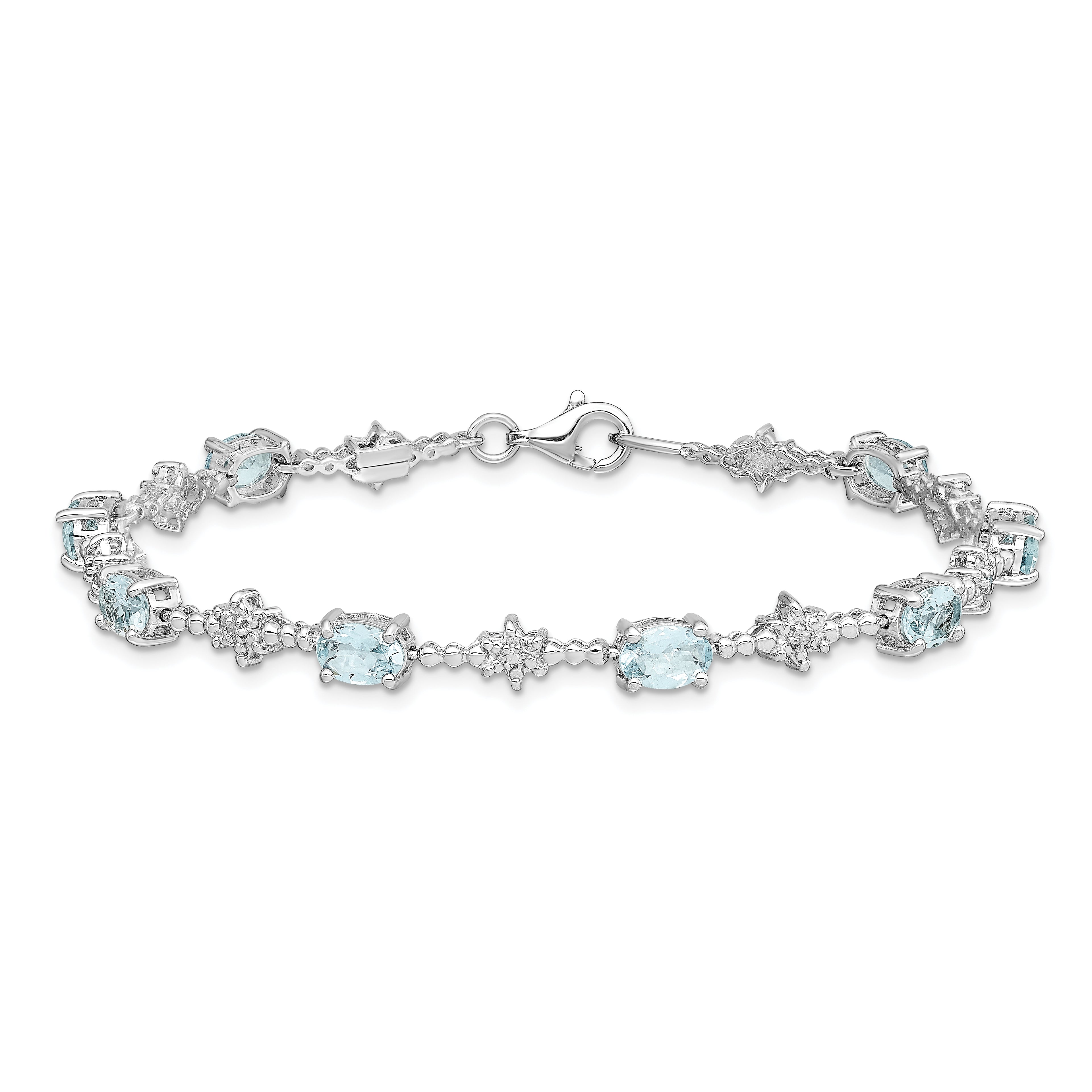 Sterling Silver Rhodium-plated Aquamarine and Diamond Bracelet