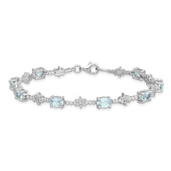 Sterling Silver Rhodium-plated Aquamarine and Diamond Bracelet