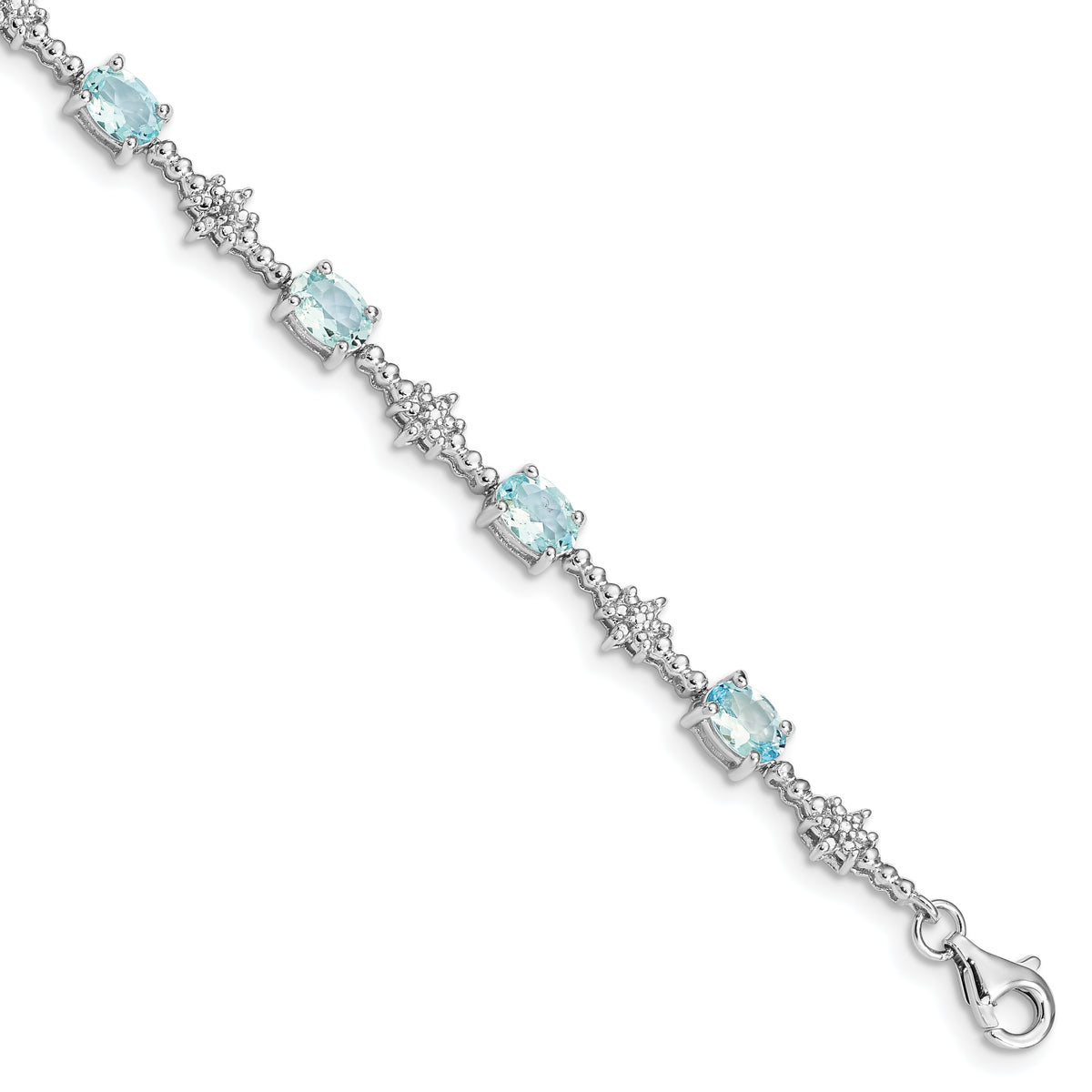 Sterling Silver Rhodium-plated Aquamarine and Diamond Bracelet