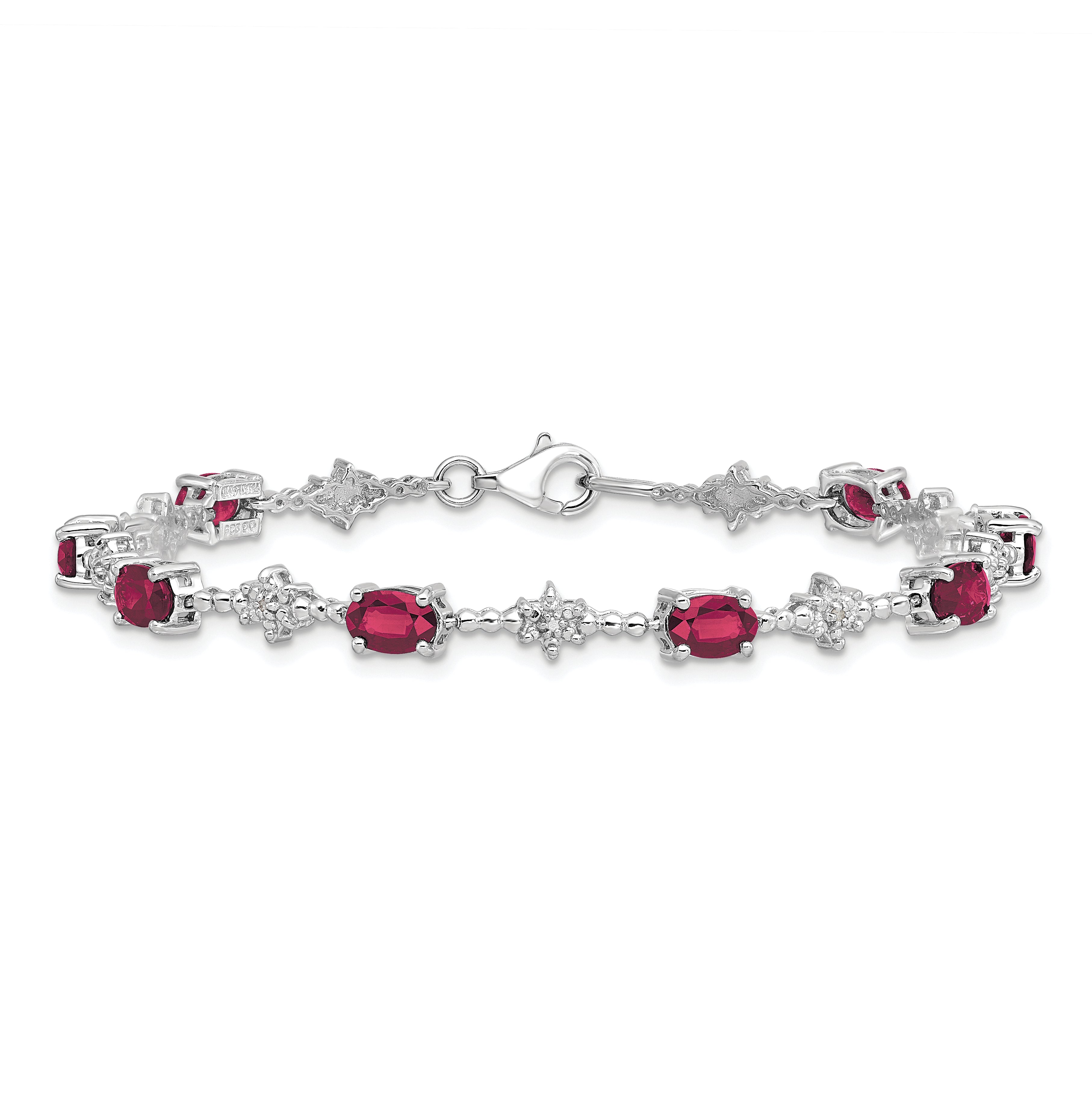 Sterling Silver Rhodium-plated Composite Ruby and Diamond Bracelet