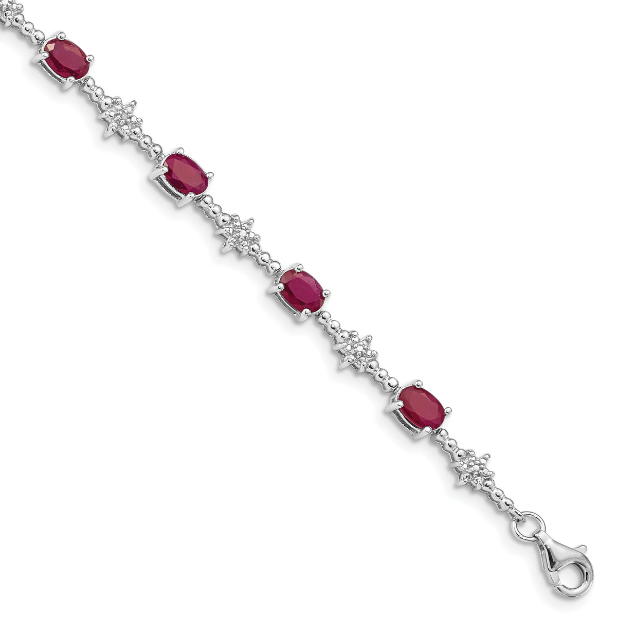 Sterling Silver Rhodium-plated Composite Ruby and Diamond Bracelet