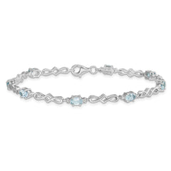 Sterling Silver Rhodium-plated Aquamarine and Diamond Bracelet