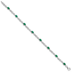 Sterling Silver Rhodium-plated Emerald and Diamond Bracelet