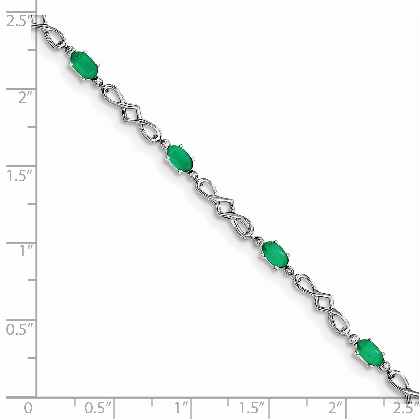 Sterling Silver Rhodium-plated Emerald and Diamond Bracelet