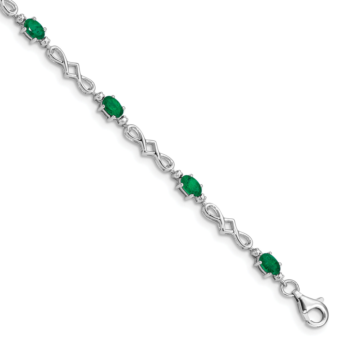 Sterling Silver Rhodium-plated Emerald and Diamond Bracelet