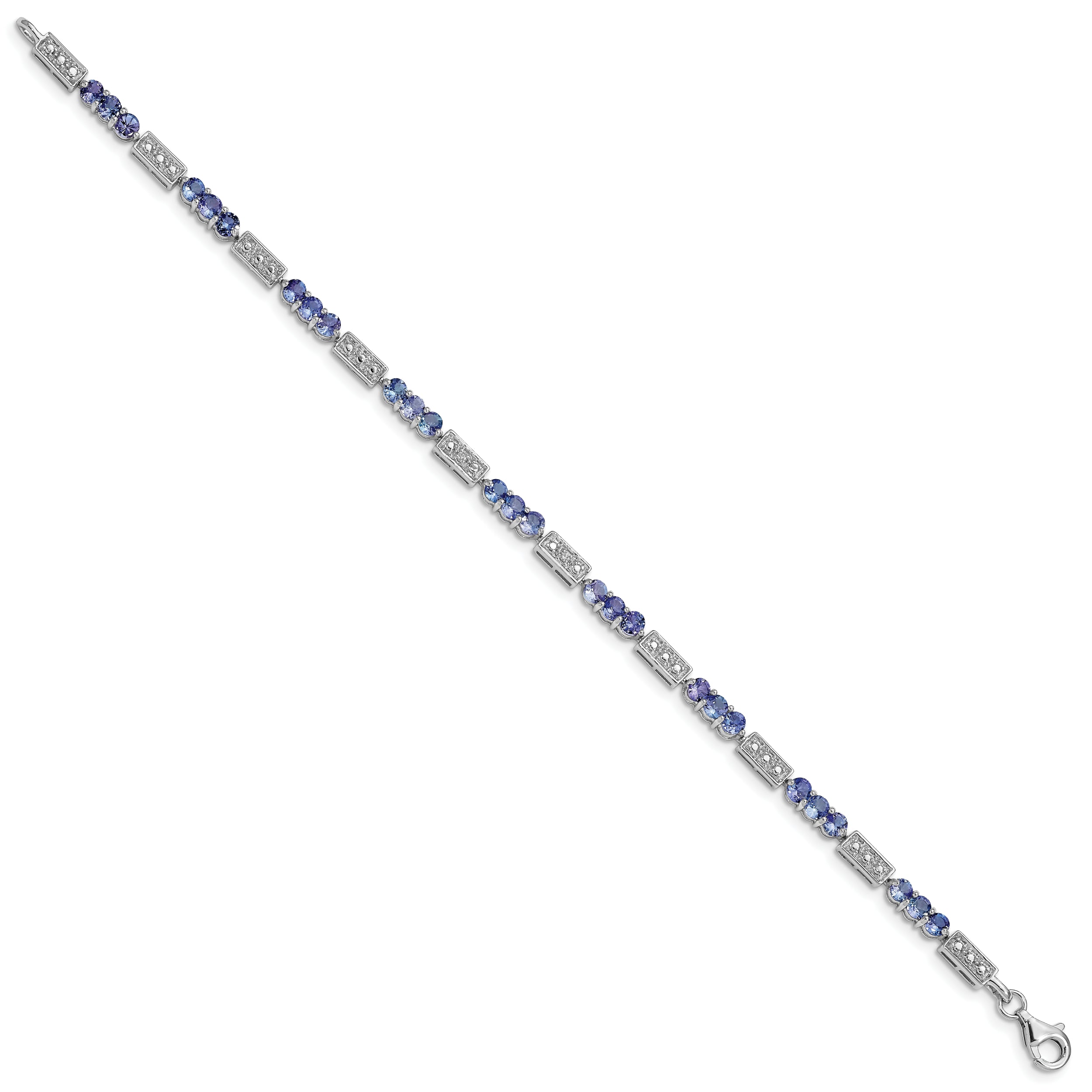 Sterling Silver Rhodium-plated Tanzanite and Diamond Bracelet