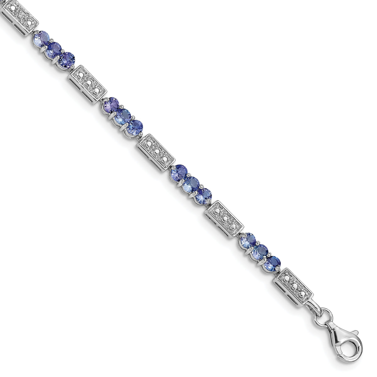 Sterling Silver Rhodium-plated Tanzanite and Diamond Bracelet