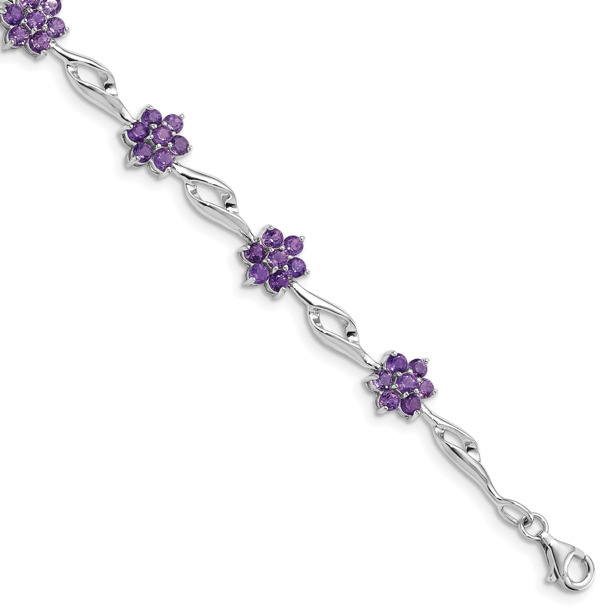 Sterling Silver Rhodium-plated Amethyst Bracelet