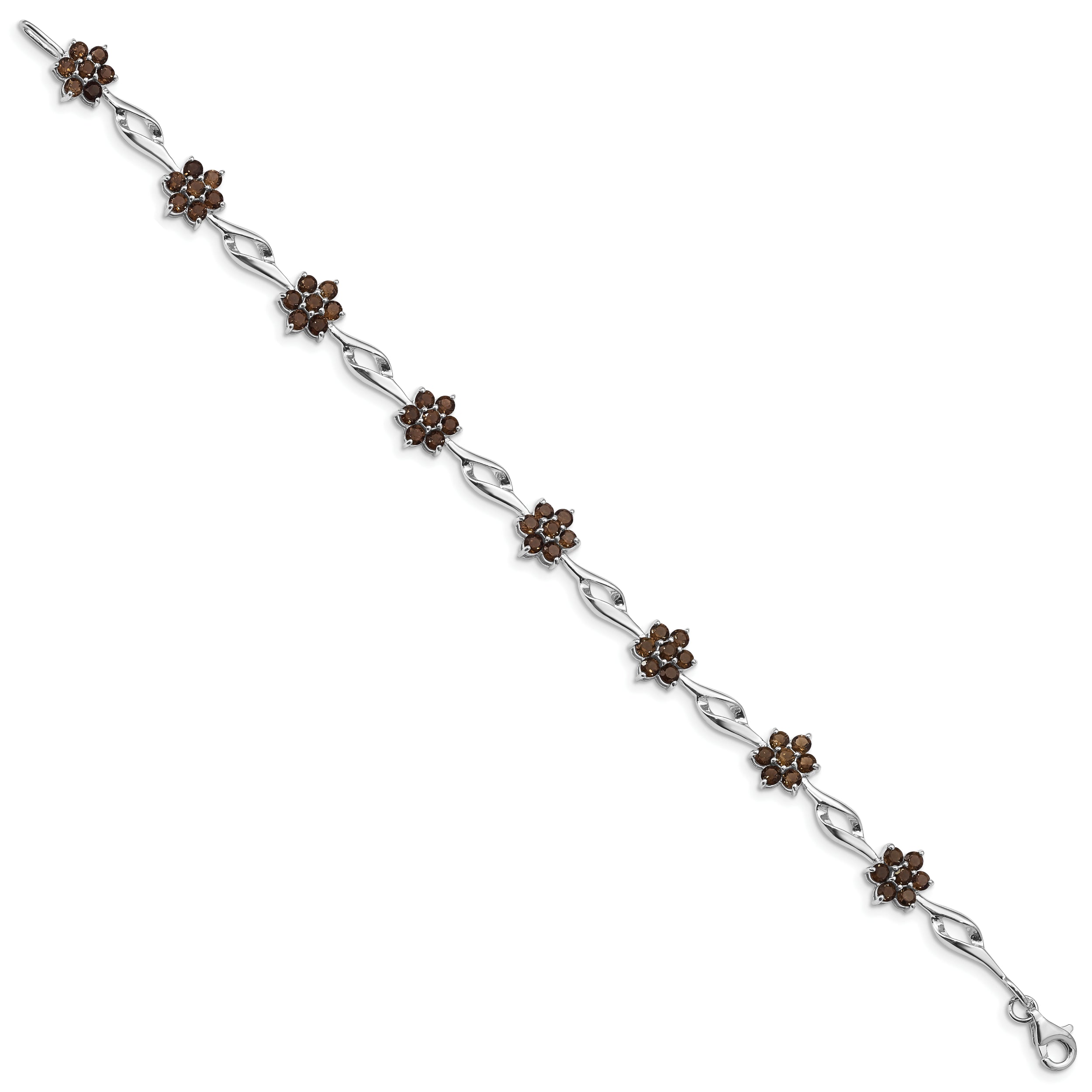 Sterling Silver Rhodium-plated Smoky Quartz Bracelet