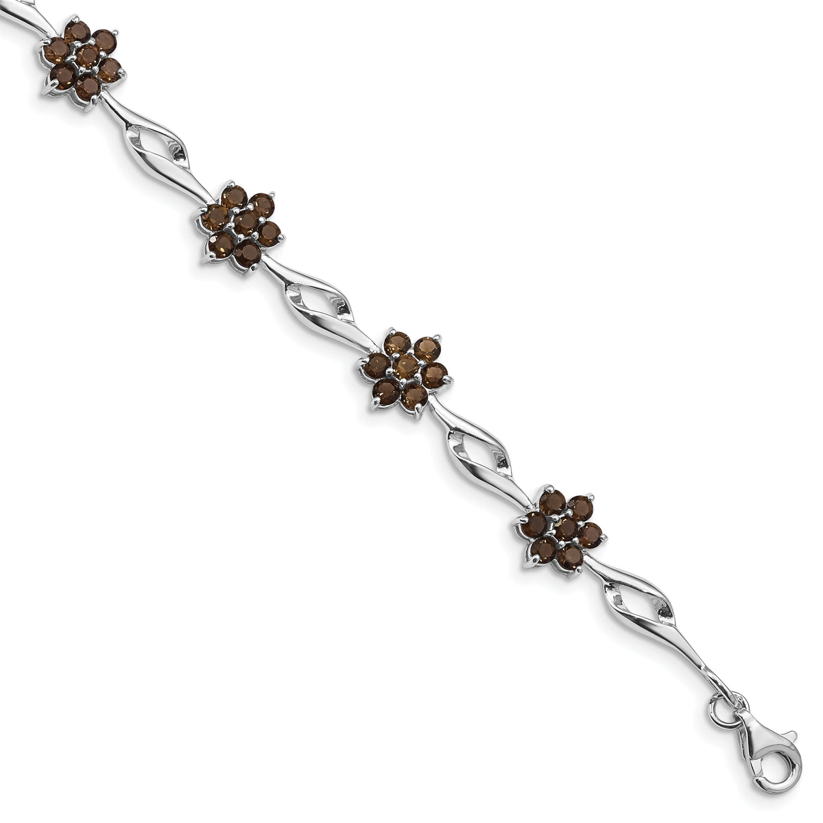 Sterling Silver Rhodium-plated Smoky Quartz Bracelet