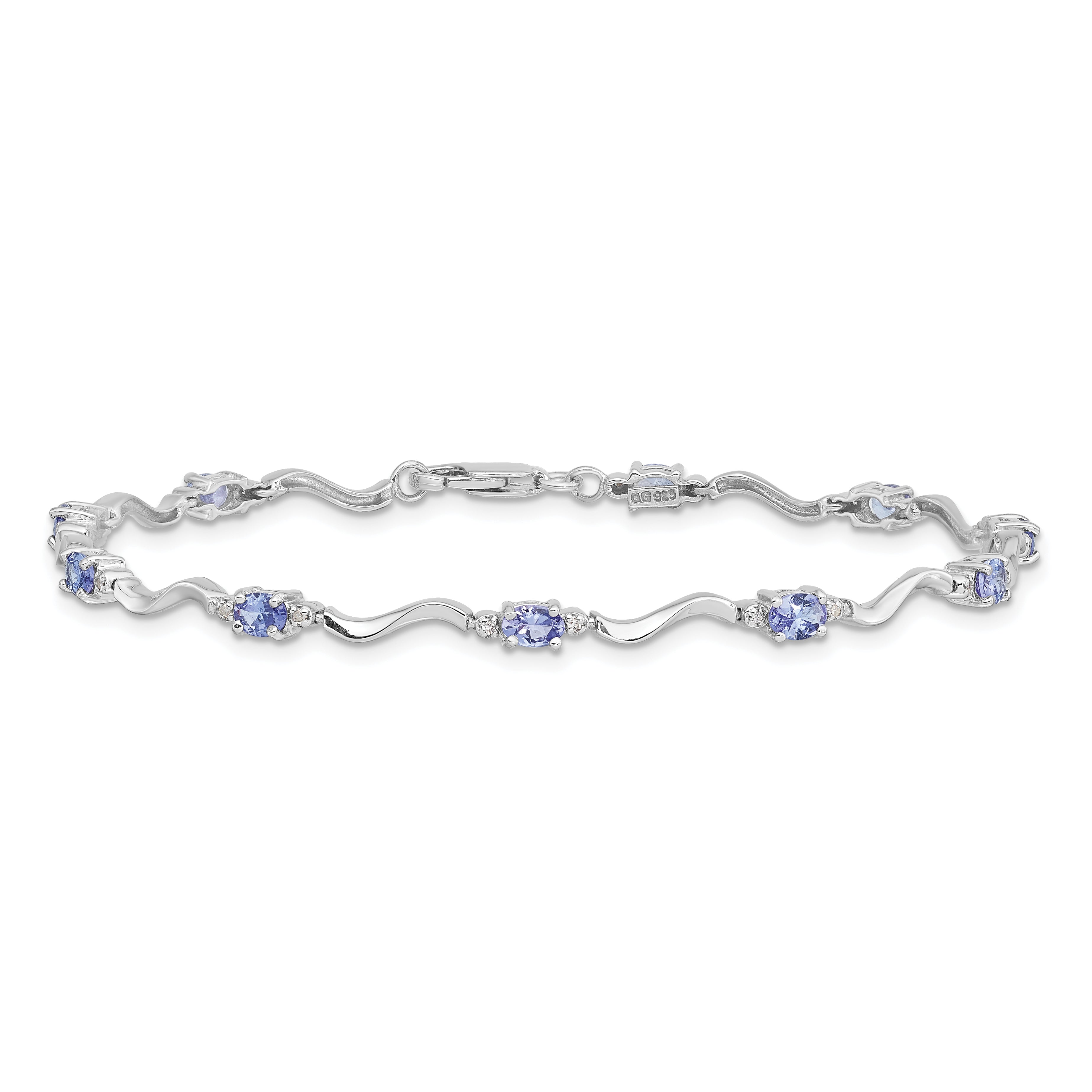 Sterling Silver Rhodium Plated Diamond and Tanzanite Bracelet