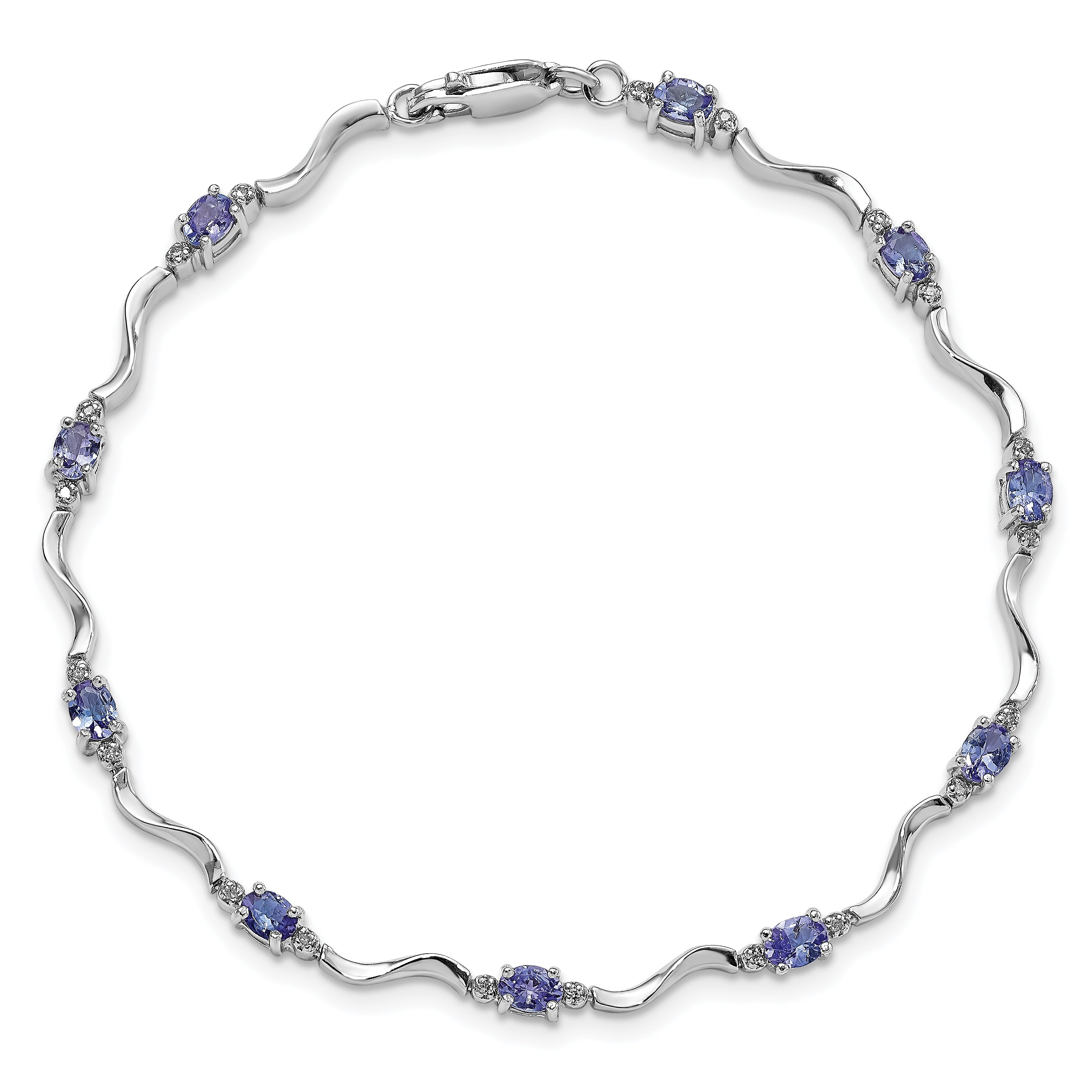 Sterling Silver Rhodium Plated Diamond and Tanzanite Bracelet