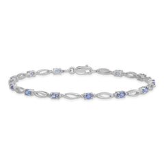 Sterling Silver Rhodium Plated Diamond and Tanzanite Bracelet