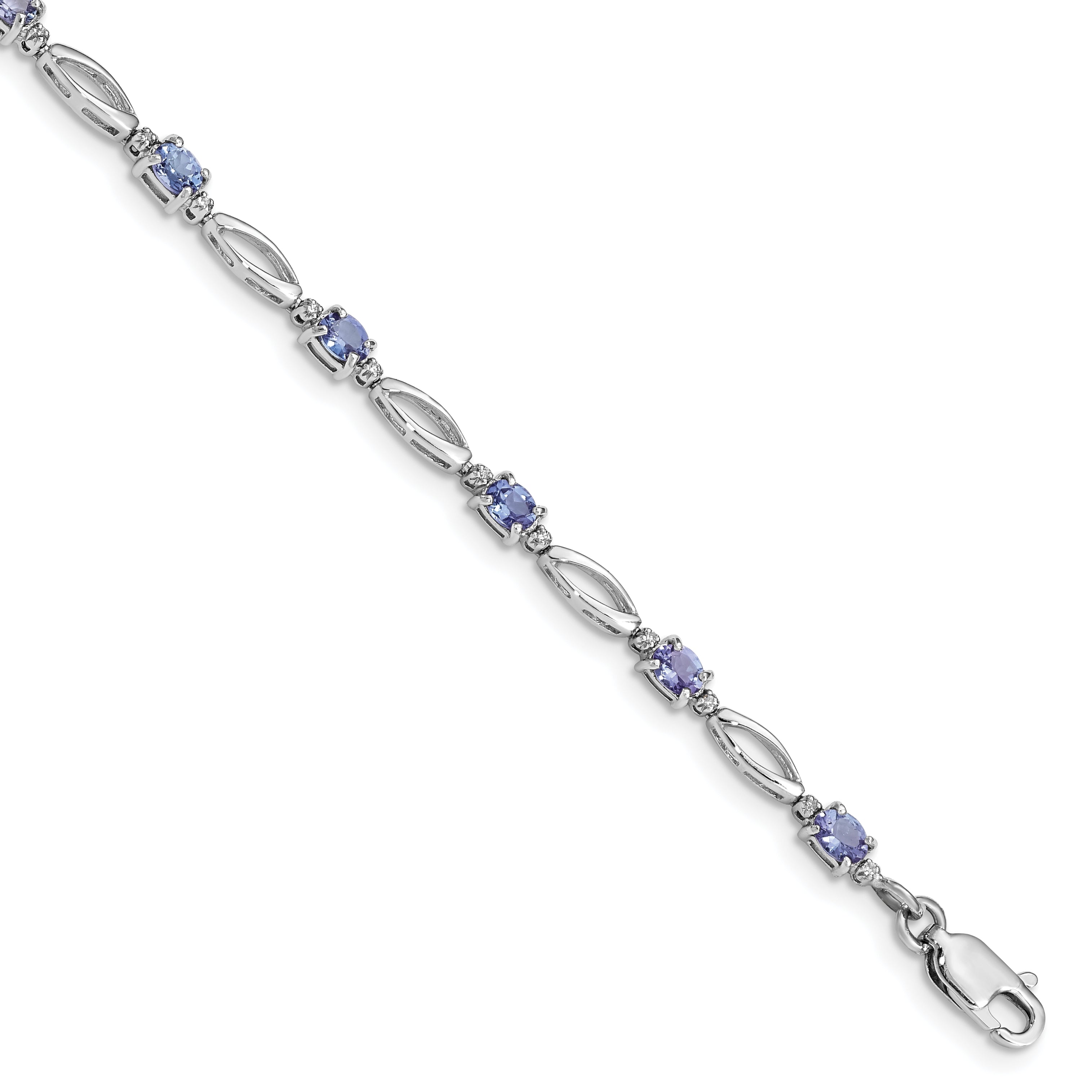 Sterling Silver Rhodium Plated Diamond and Tanzanite Bracelet