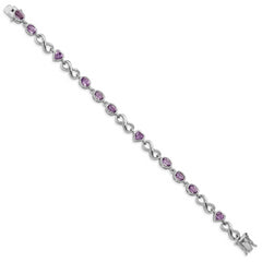 Sterling Silver Rhodium-plated Oval Heart Amethyst Bracelet