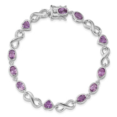 Sterling Silver Rhodium-plated Oval Heart Amethyst Bracelet