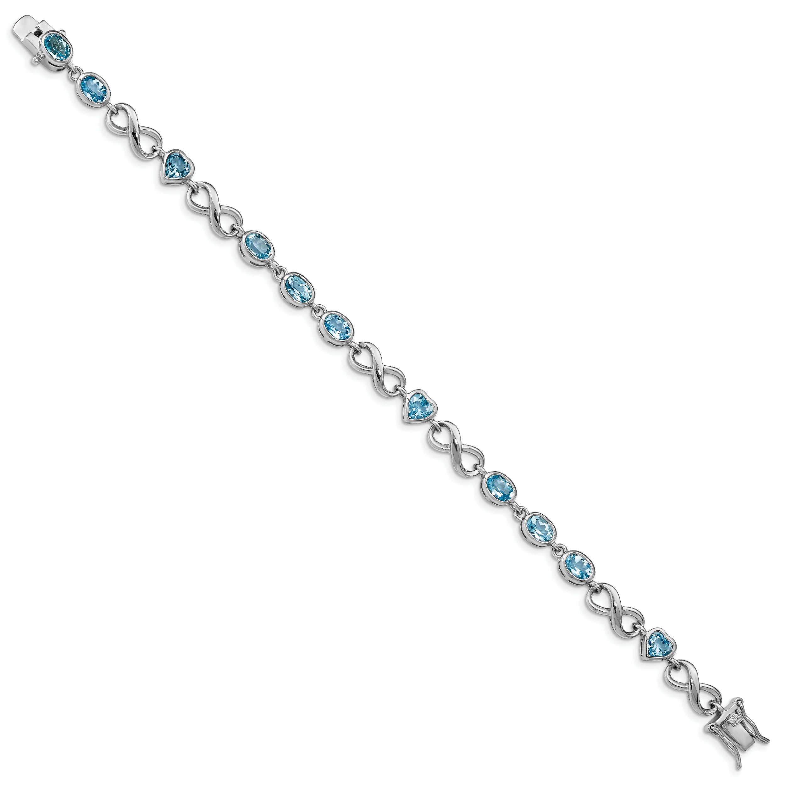 Sterling Silver Rhodium-plated Oval Heart Blue Topaz Bracelet