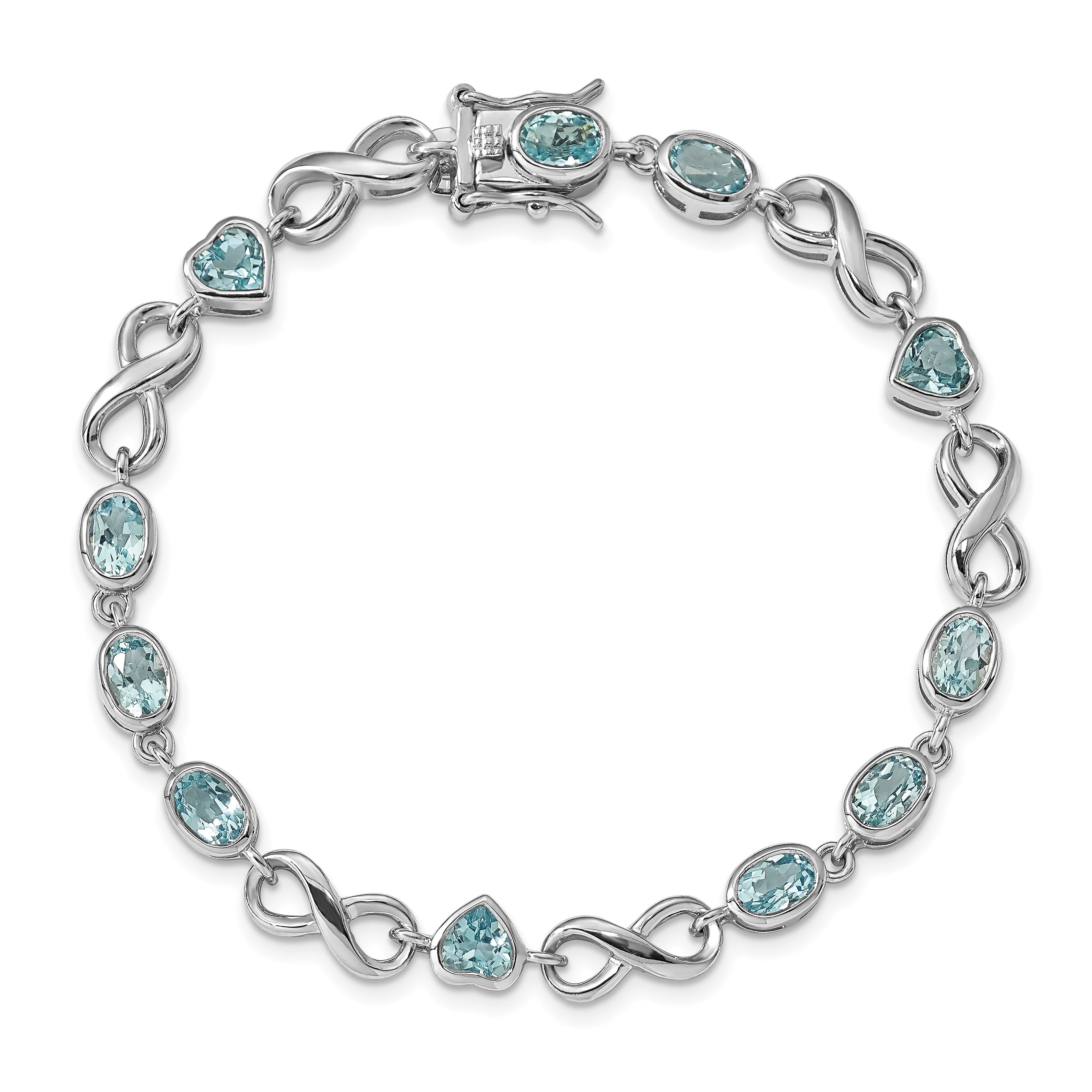 Sterling Silver Rhodium-plated Oval Heart Blue Topaz Bracelet