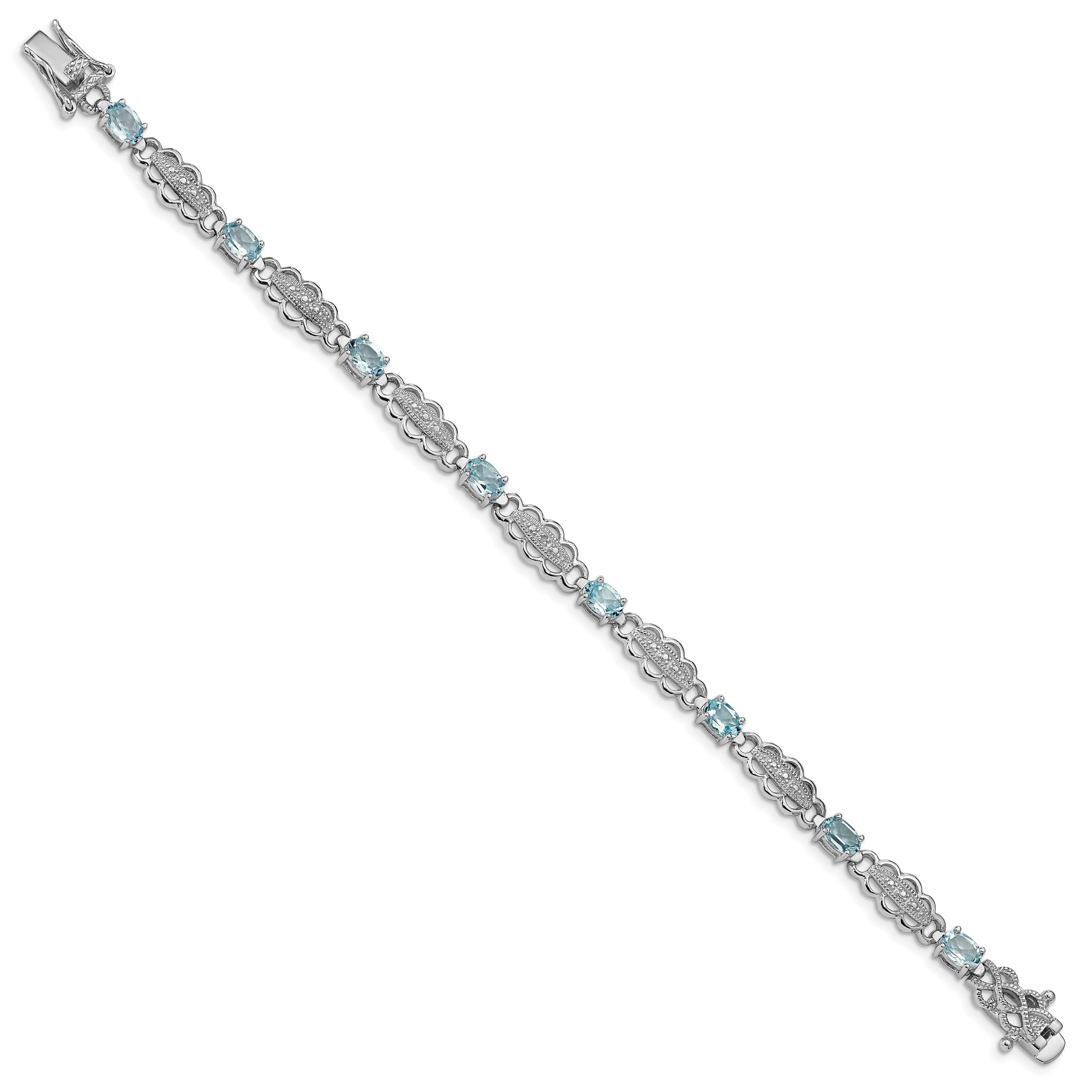 Sterling Silver Rhodium-plated Aquamarine & Diamond Bracelet