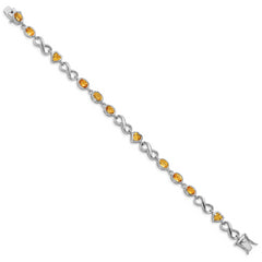 Sterling Silver Rhodium-plated Oval Heart Citrine Bracelet